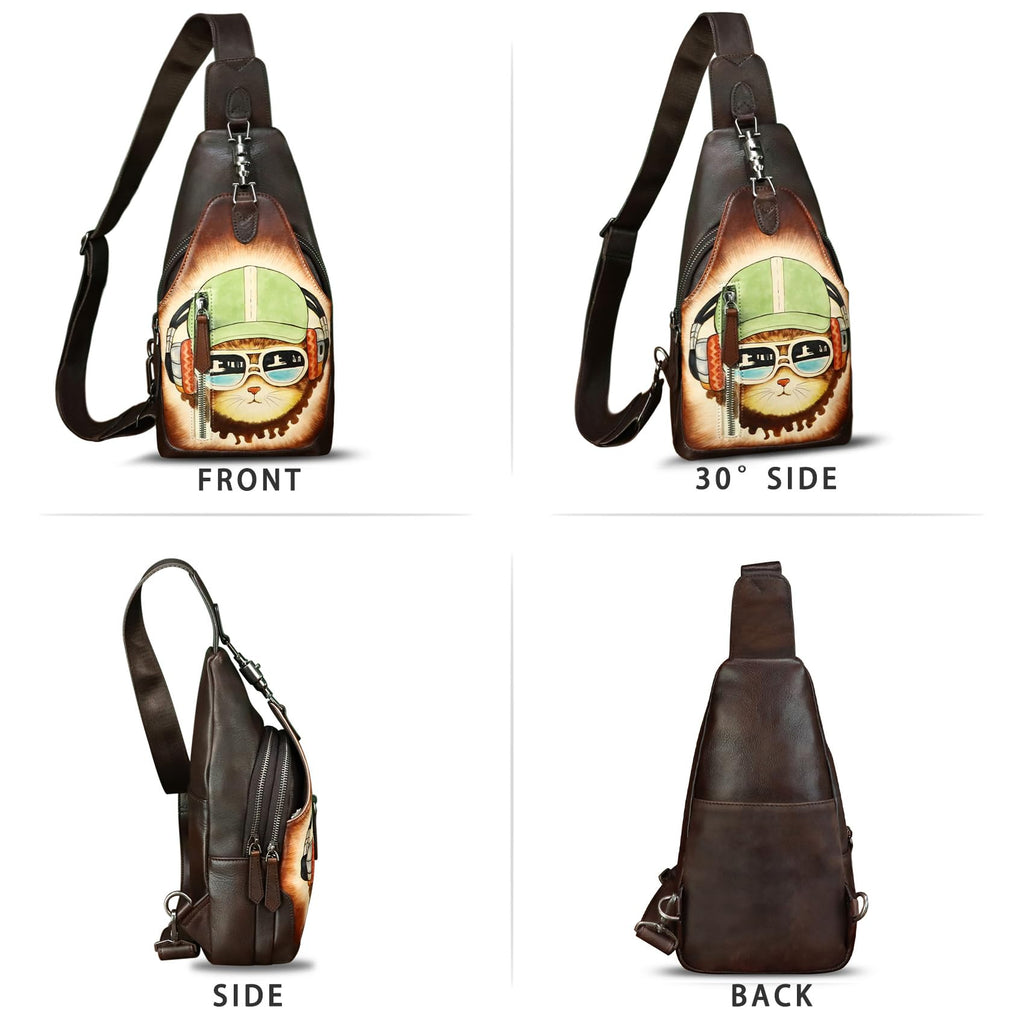 Genuine Leather Sling Bag for Men and Women Real Leather Shoulder Crossbody Bag Chest Bag Sling Backpack Purse