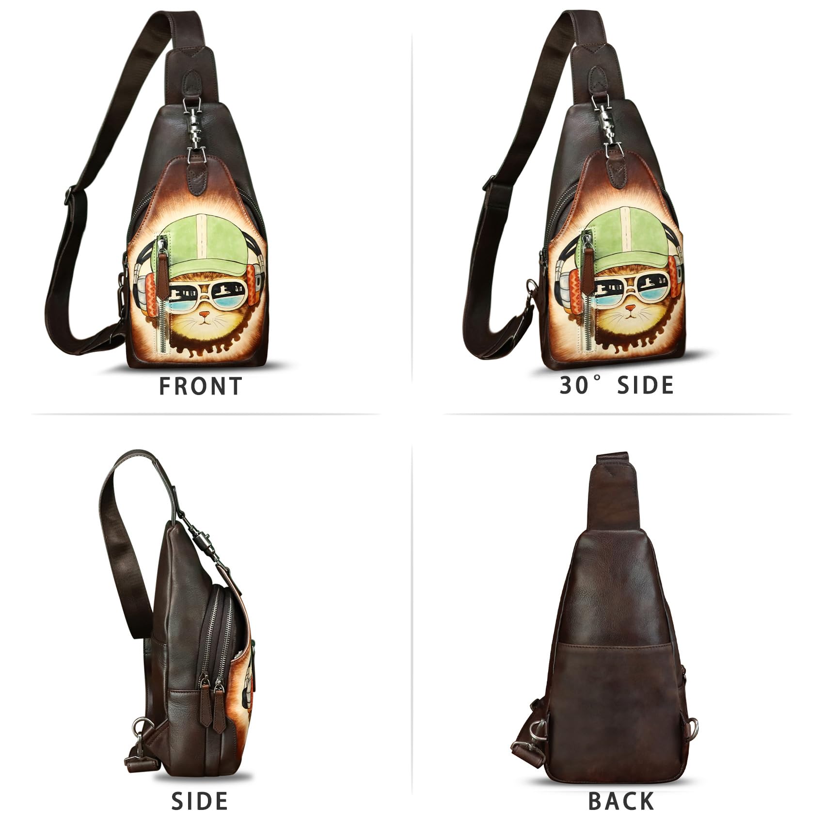 Genuine Leather Sling Bag for Men and Women Real Leather Shoulder Crossbody Bag Chest Bag Sling Backpack Purse