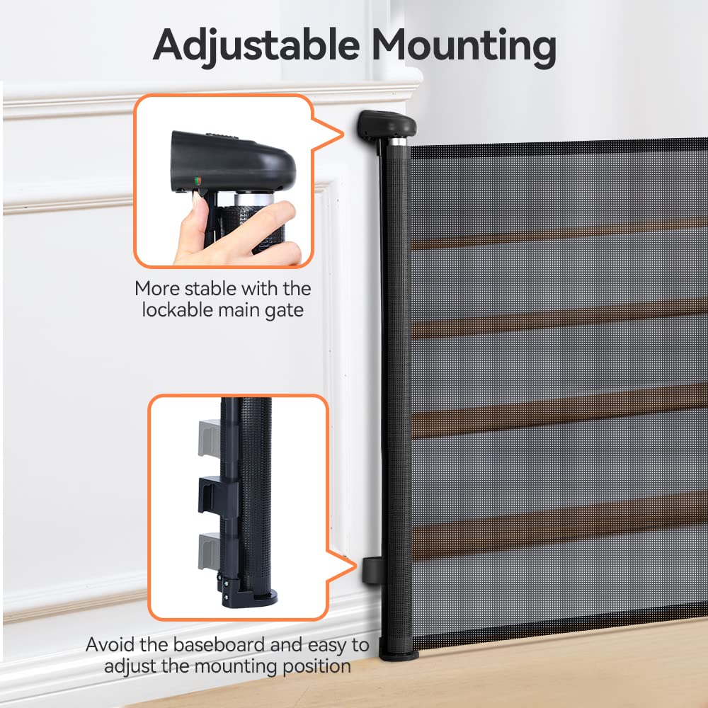 COMOMY Retractable Baby Gate for Stairs, 0-55" Mesh Dog Gate for House Doorways Hallways, 33" Tall Extra Wide Child Safety Gate for Kids Pets, Indoor and Outdoor (Black)