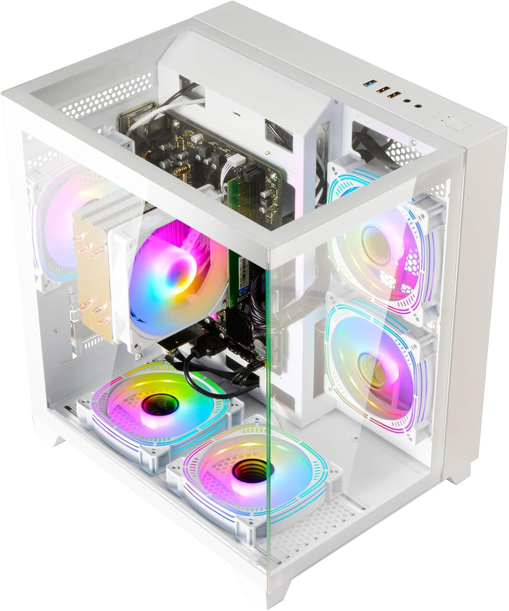 LXZ Desktop PC Computer AMD Ryzen 5 5600G 6 core 3.9GHz, 16G DDR4 RAM, 512G NVME SSD, Tower Computer for Gaming, Home and Office (White)