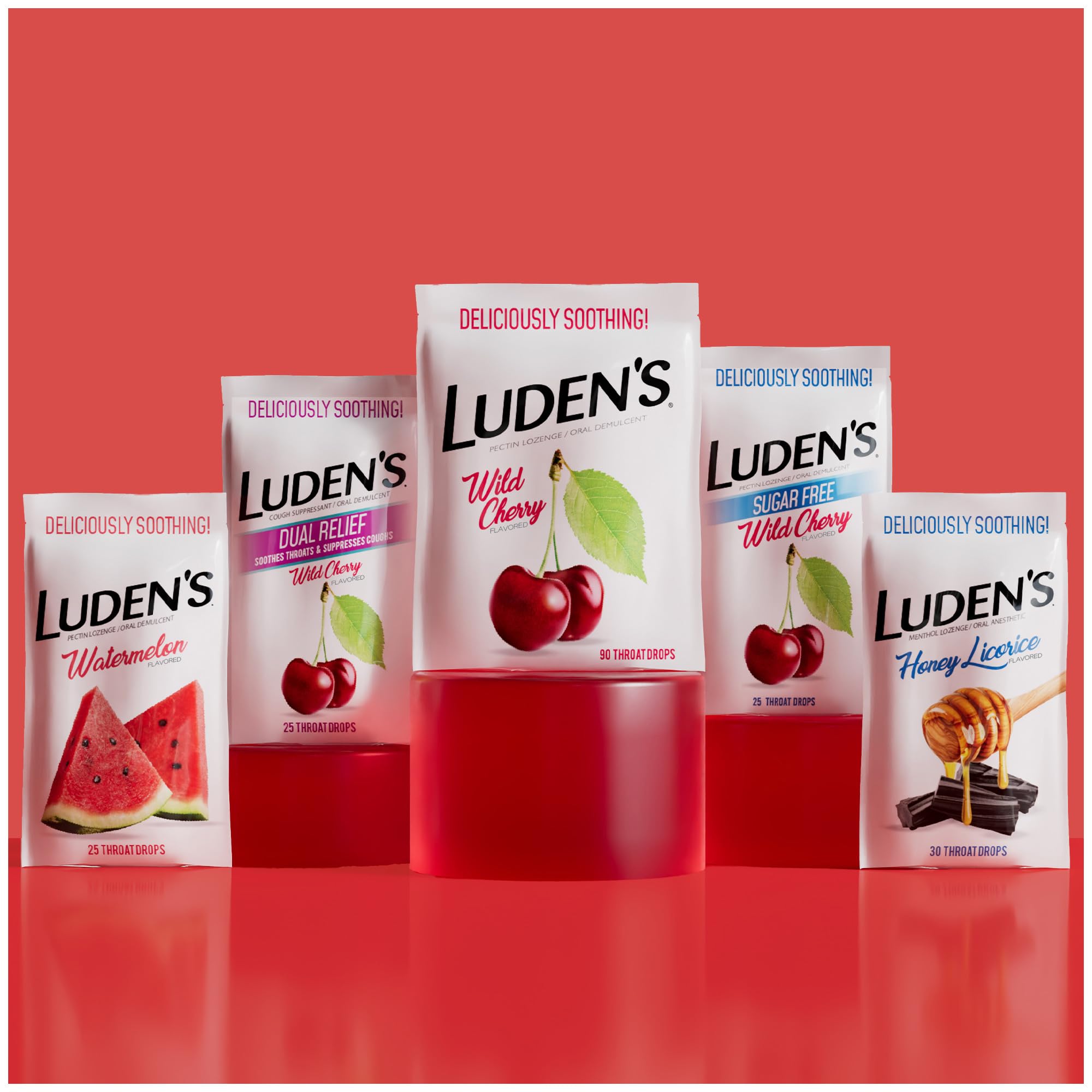 Luden's Sugar Free Wild Cherry Throat Drops, Sore Throat Relief, 25 Count (12 Pack)