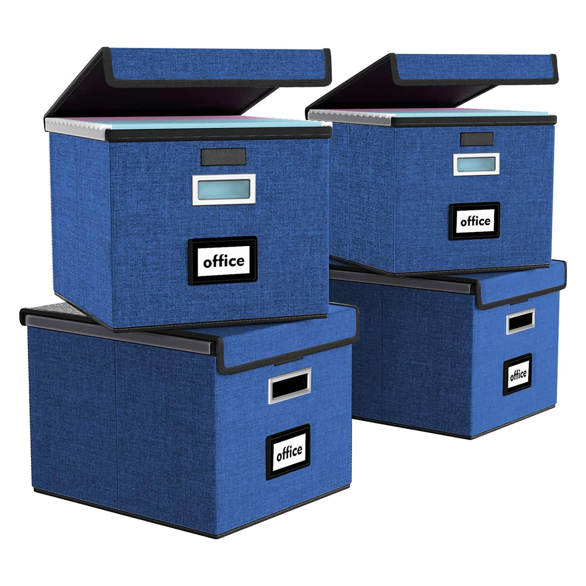 File Organizer Box with Lid, Collapsible Faux Leather Hanging File Folder Box Organizer with Plastic Slides, Decorative Home/Office Filing System Boxes for File and Folders Storage