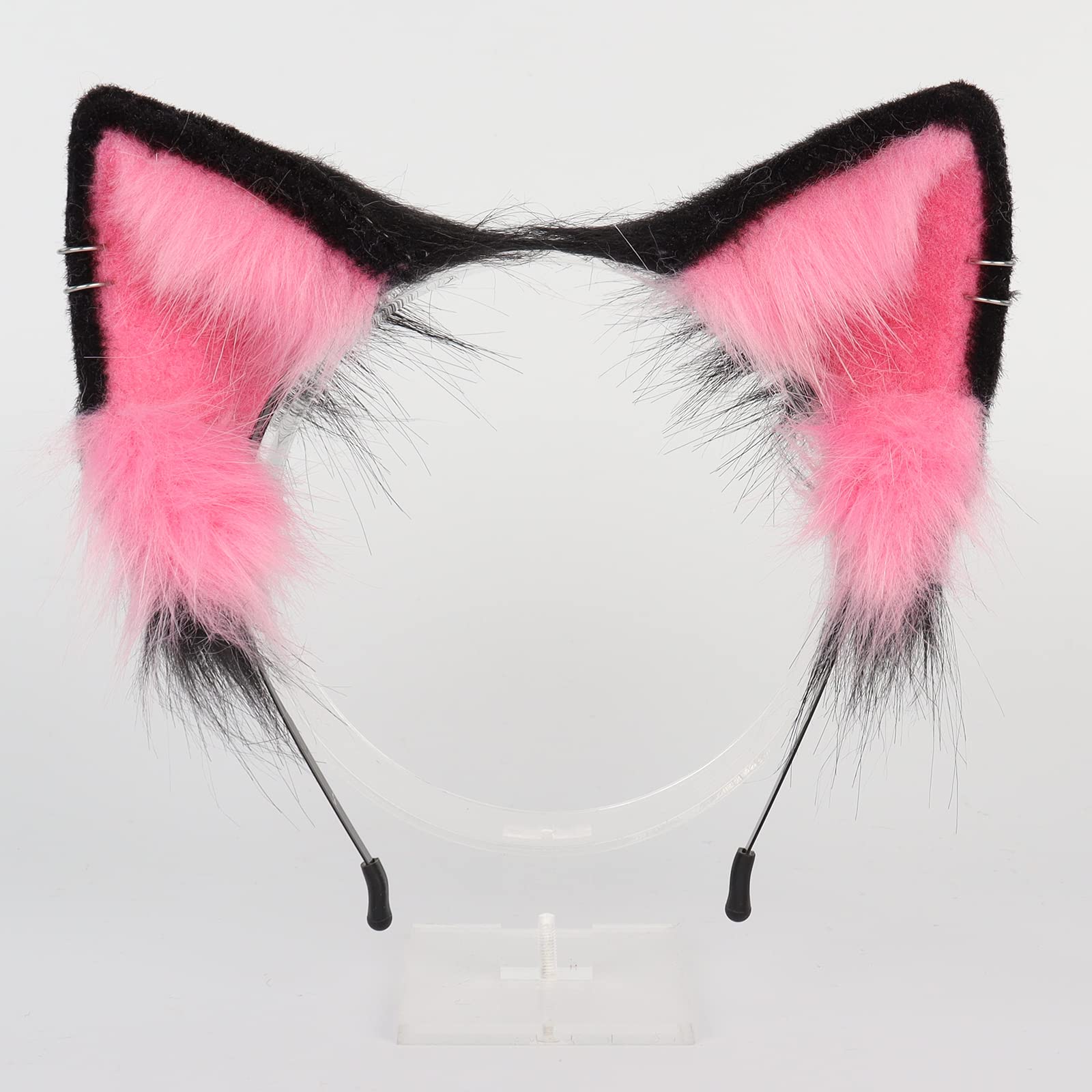 QinRuan Animal Cosplay Costume Accessories Furry Faux Fur Cat Ears Headband and Fox Tail Set Halloween Accessory