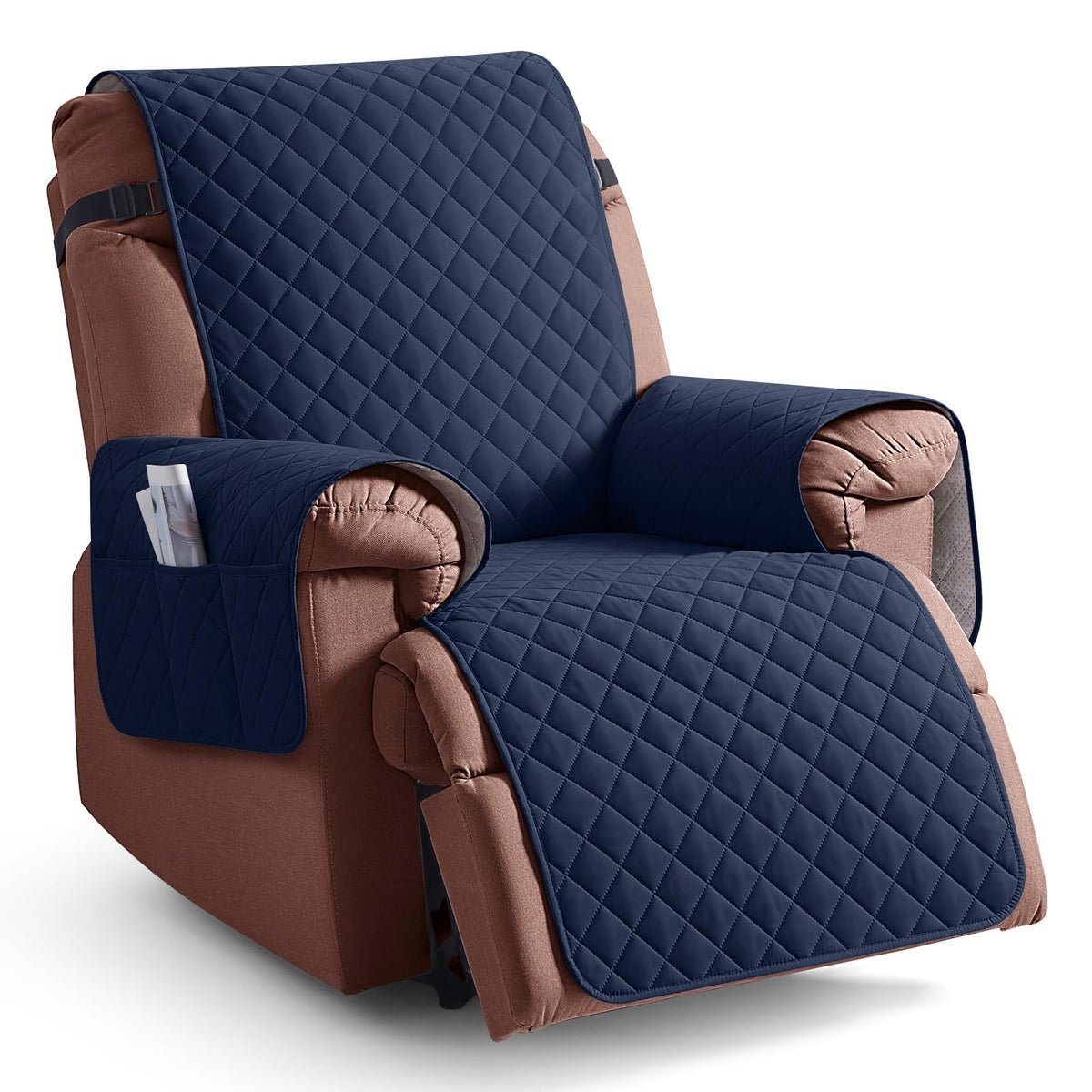 KinCam 100% Waterproof Recliner Chair Cover, Reclining Couch Covers for Pets, Dogs, Recliner Couch Slipcover Furniture Protector with Elastic Straps for Kids(23.6", Beige White)