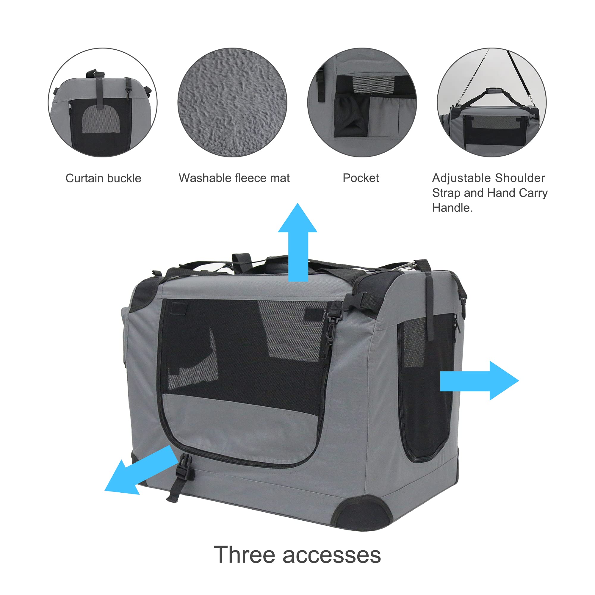 Prutapet Large Cat Carrier 24"x16.5"x16.5" Portable Dog Crate for Small Medium Dogs Collapsible Traveling Pet Crate with Collapsible Bowl