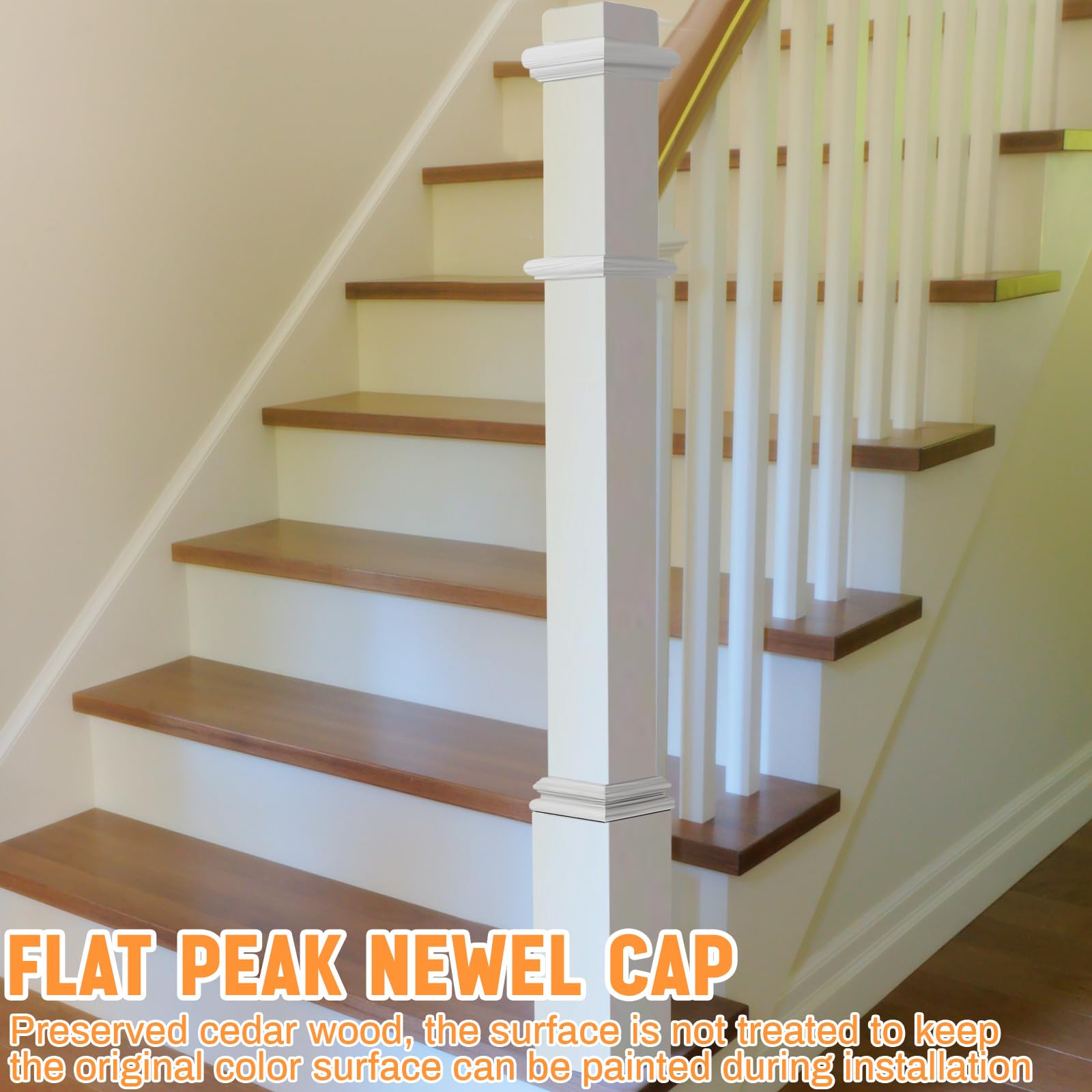 Wonderjune 1 Pcs 48 Inch Red Oak Stair Newel Post with 3 1/2" Post and 4 1/2" Pedestal, Wood Box Newel with Pedestal for Staircase, Plain Style Wood Balusters Interior for Stair Remodeling