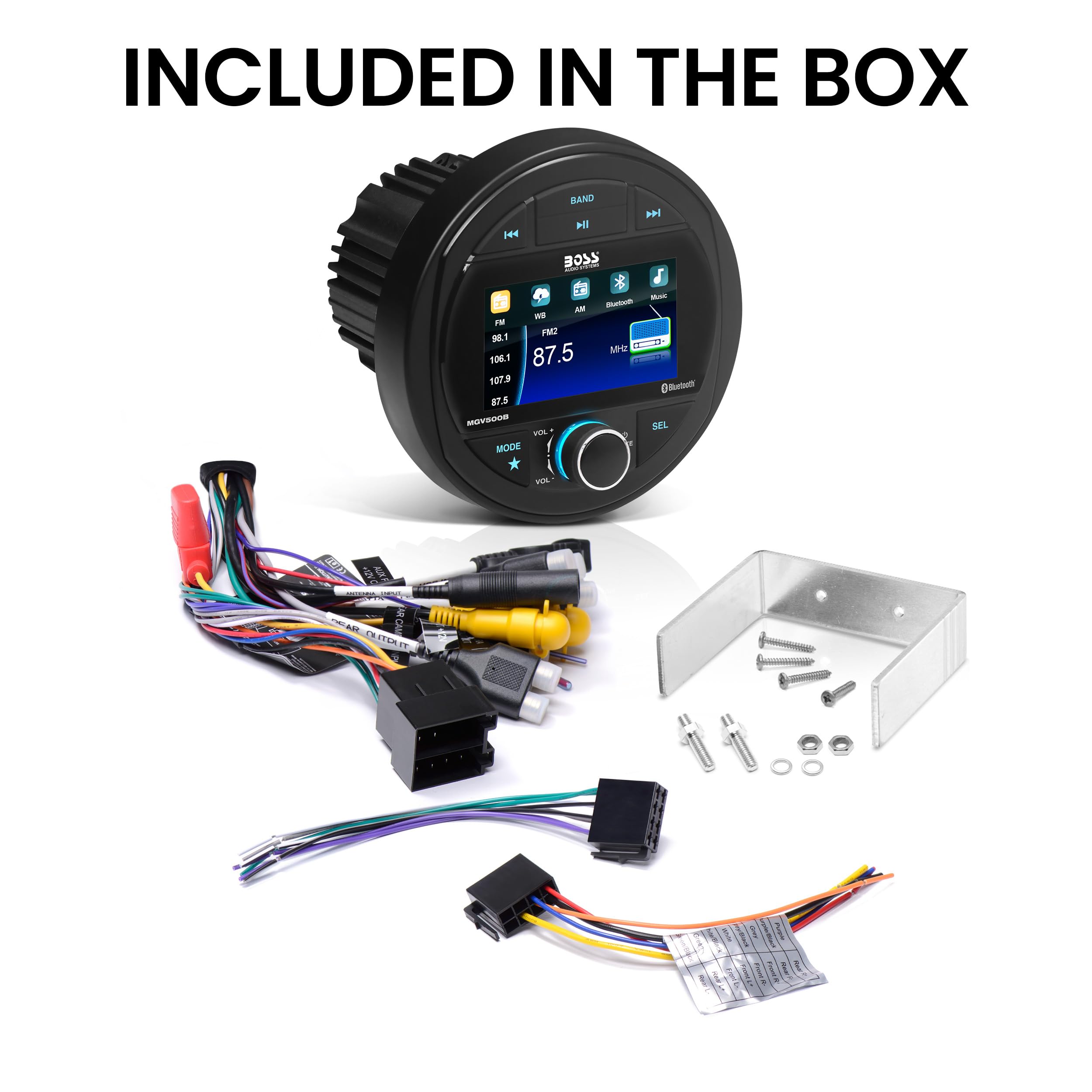 BOSS Audio Systems MGR250B Bluetooth Marine Radio Gauge Receiver, Built-In Amplifier, IPX6-Rated, USB Port + USB Charging