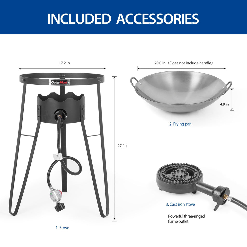 OuterMust Outdoor Cooker Wok Station with Cover, Iron Wok, Electronic Ignition and Burner 54000 BTU for BBQ, Backyard
