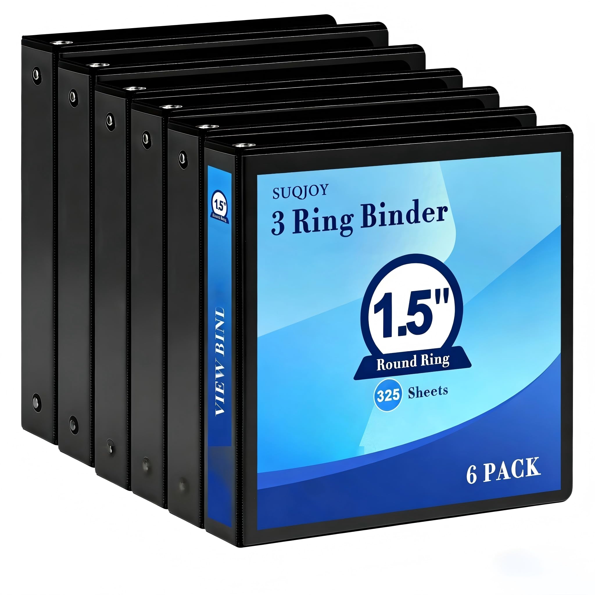0.5 inch 3-Ring Binder, 1/2 inch Round Ring Binder with 2 Inside Pockets, Clear View Cover Binders Holds 8.5'' x 11''Paper，PVC Free, Pastel Color Binders for Office/Home/School Supply, 6 Pack