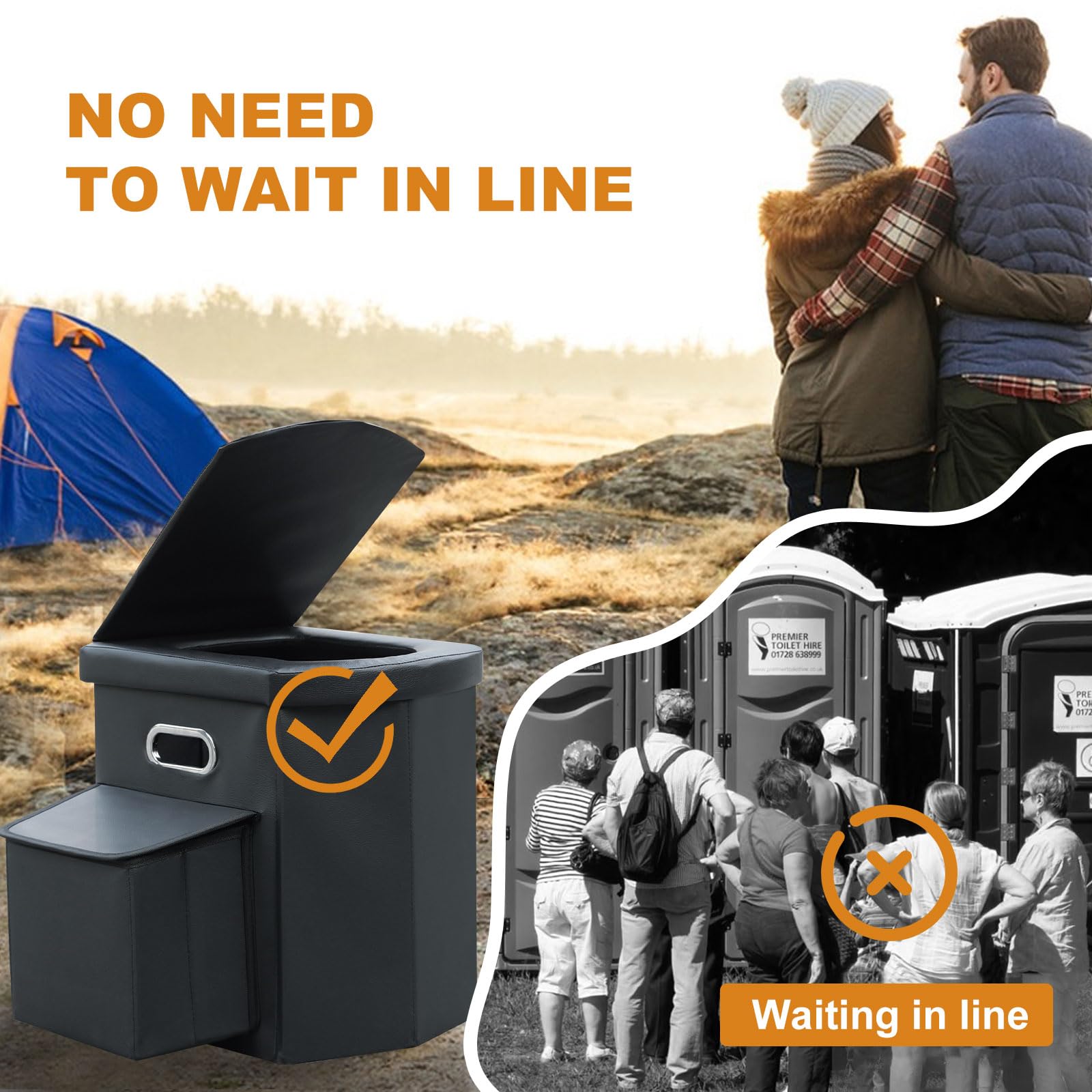 Ann Katy Upgrade XL Portable Toilet for Adults, Extra Large Portable Travel Floding Toilet, Camping Tall Toilets with Lid for Adults and Kids Compact Potty for Car,Hiking,Beach and Camping