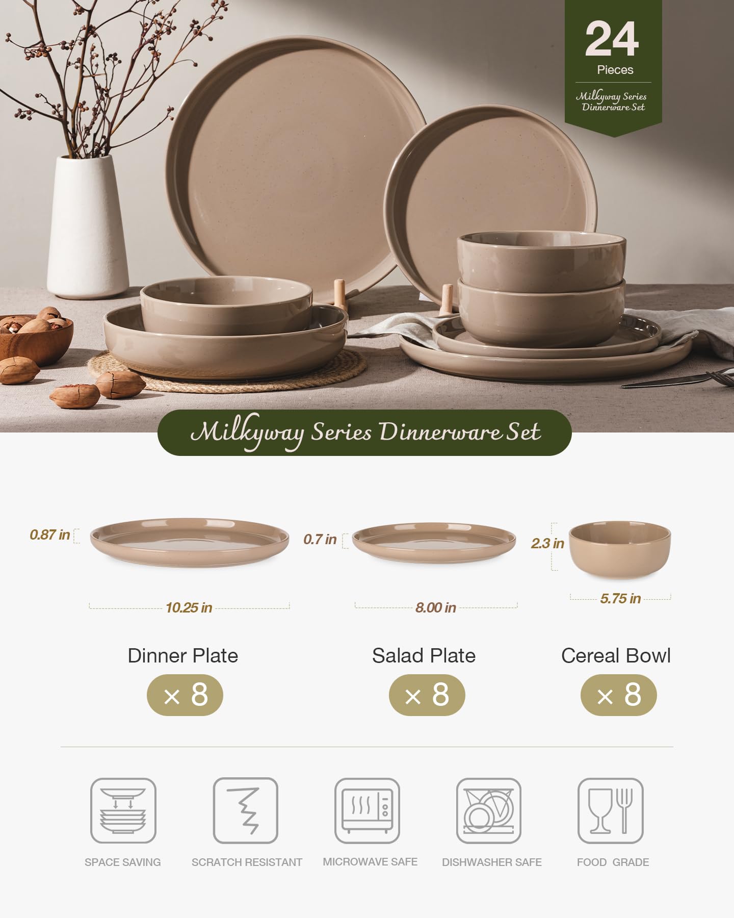 Famiware Pluto Stoneware Dinnerware Sets, 12-Piece Double Reactive Glaze Plates and Bowls Sets, Dishware Sets for Everyday & Formal Dining, Irregular Edge Dishes, Service for 4, Matte Beige White