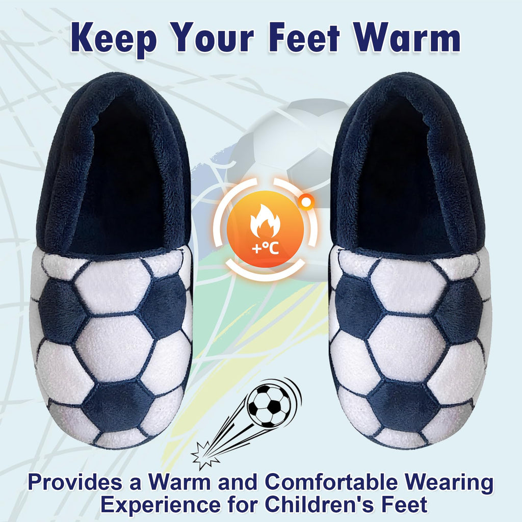 Little Kids Big Boys Warm Slippers with Soft Memory Foam Slip-on Indoor Football Slippers
