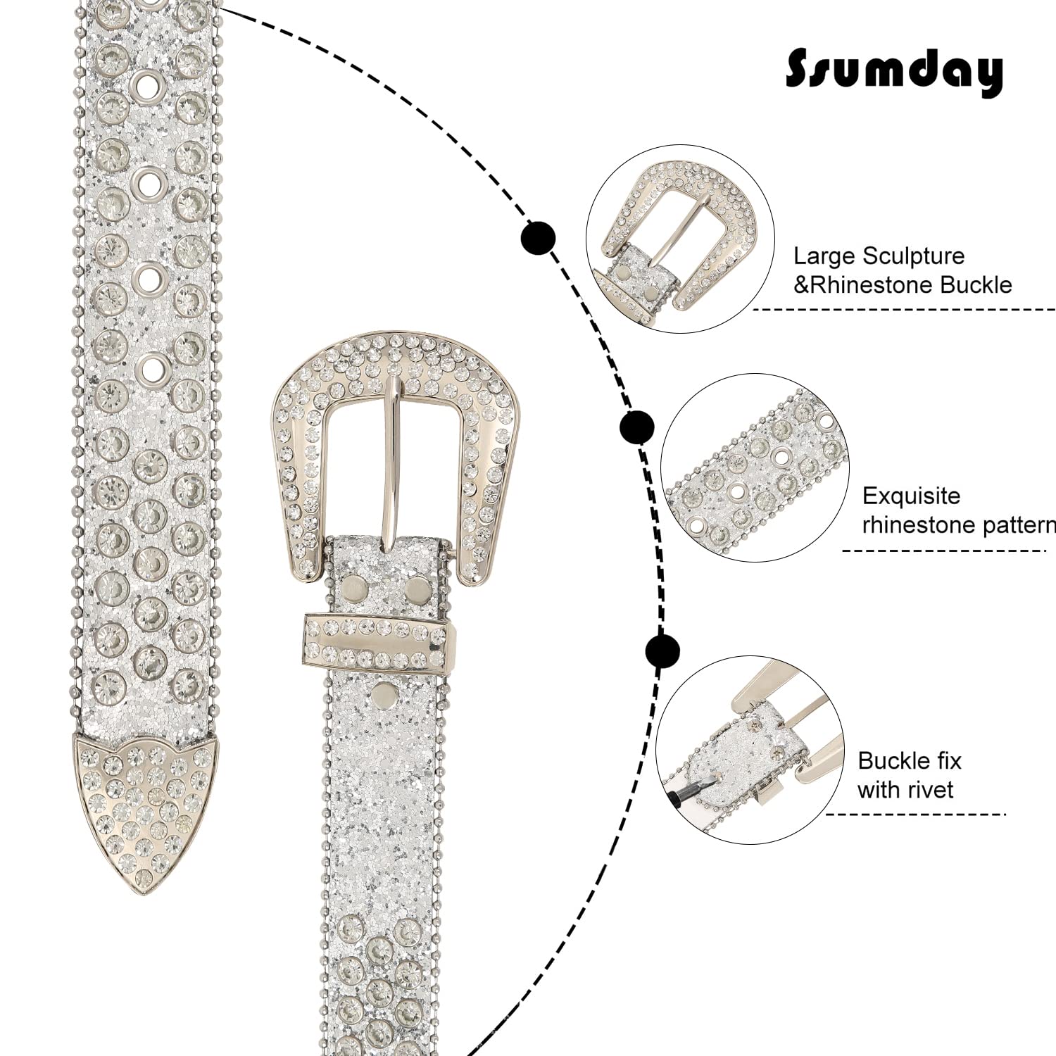 Men Women's Rhinestone Bling Studded 1.5" Leather Belts for Jeans Pants with Fashion Silver Buckle