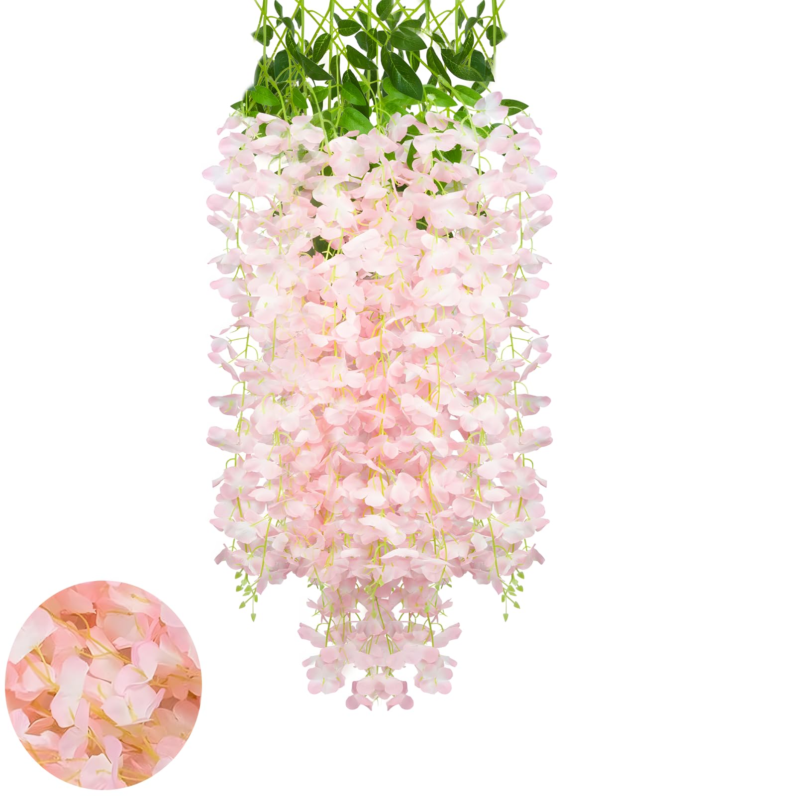 5 Pack Pink Wisteria Hanging Flowers Garland, 3.77 Feet Artificial Flower Vines, Fake Wisteria, Artificial Vines Hanging Garland for Backdrop Outdoor Yard Garden Decor