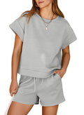 Dokotoo Women's 2 Piece Outfits Sweatsuit Casual Short Sleeve Pullover Tops and Drawstring Shorts Pants Lounge Sets