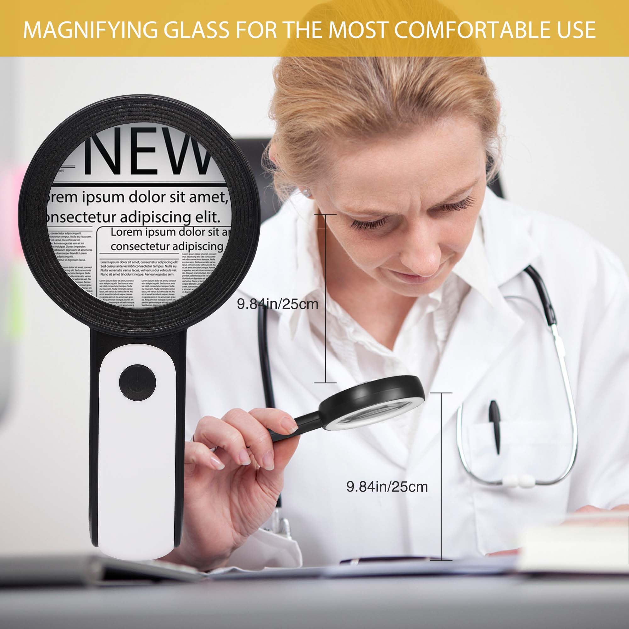 JMH Magnifying Glass with Light, Handheld Large Magnifying Glass 18LED Cold and Warm Light with 3 Modes, Illuminated Lighted Magnifier for Seniors Reading, Coins, Jewelry
