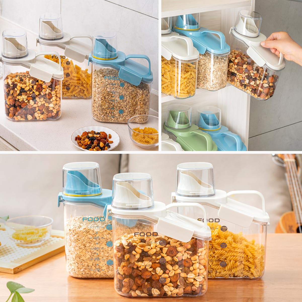 LANGMINGDE 1 Piece Cereal Containers Storage, 2.8L/95oz Airtight Large Dry Food Storage Containers with Pouring Spout Measuring Cup for Snacks Grain Rice,BPA Free Dispenser Plastic Bin, 1PC