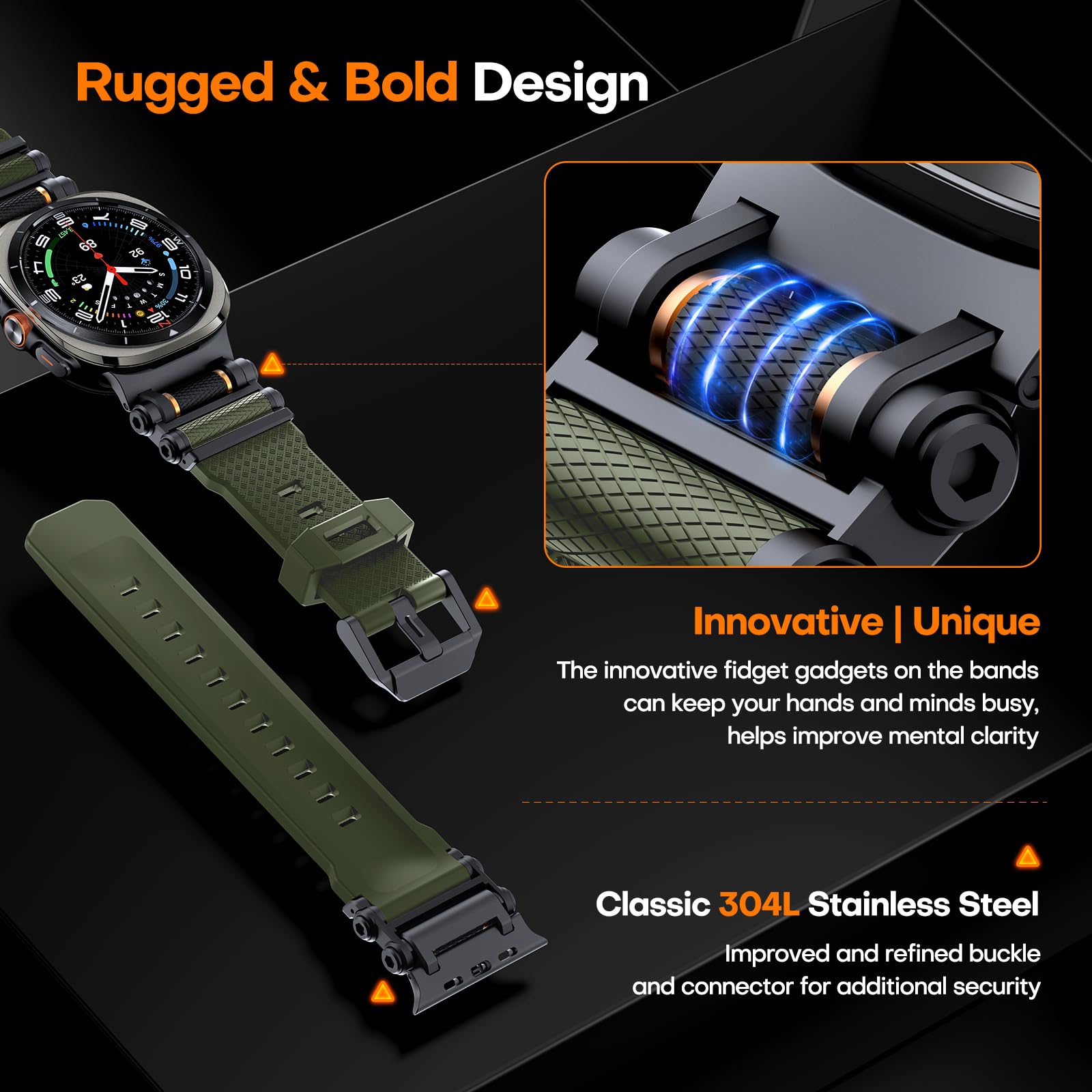 TAURI Nylon for Apple Watch Bands SE/Series 9/8/7/6/5/4 44/45mm, Rugged Nylon Braided Strap & Stainless Steel Connector – iWatch 44mm/45mm Adjustable Woven Band for Men Women, All Black