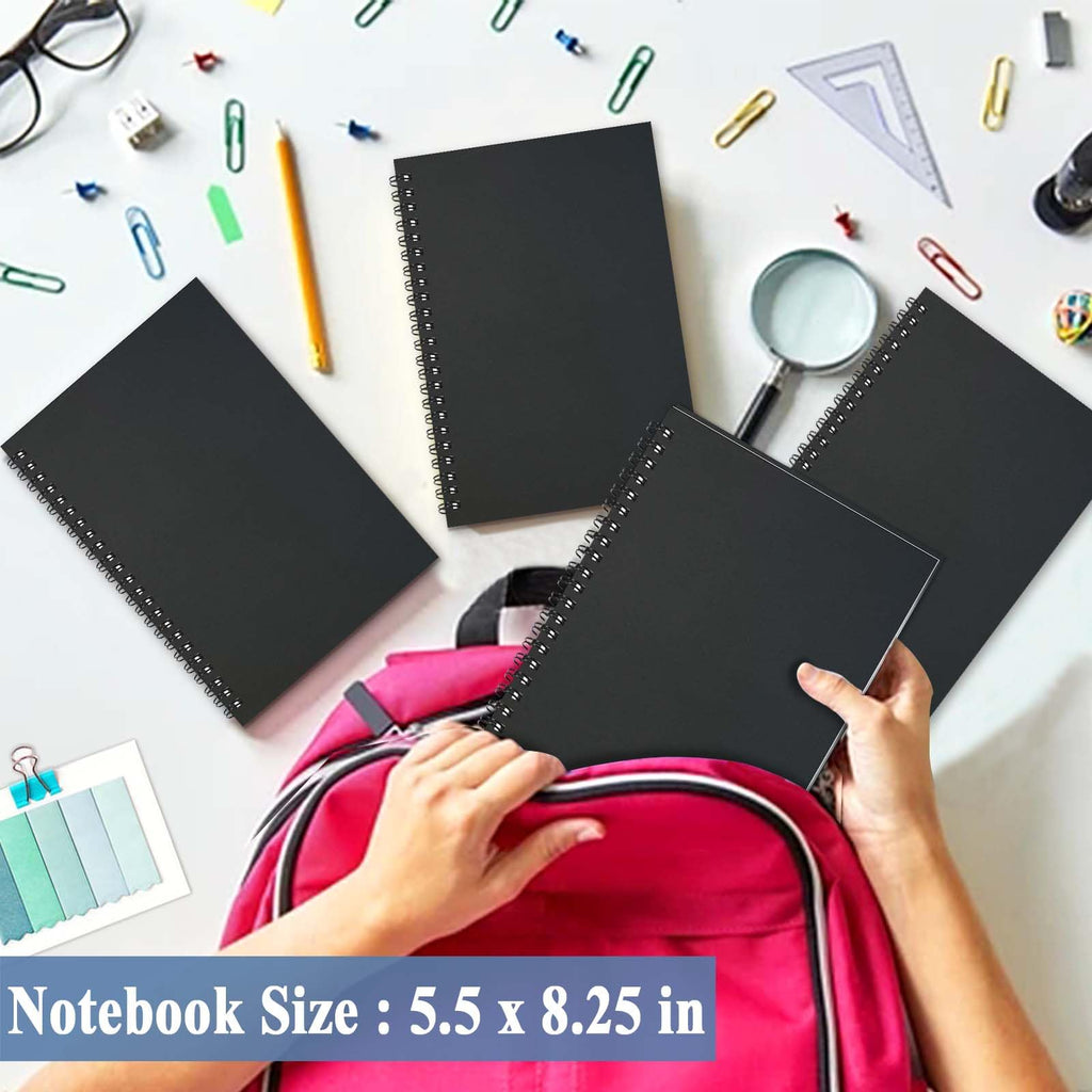 4Pack Small Spiral Notebook A5, 8.25x5.5” 120 Lined Pages Black & Red Wide Ruled Spiral Journal Bulk Blank Kraft Cover Spiral Bound Notebook & Writing Pads for Home Office Meeting Work Note Taking