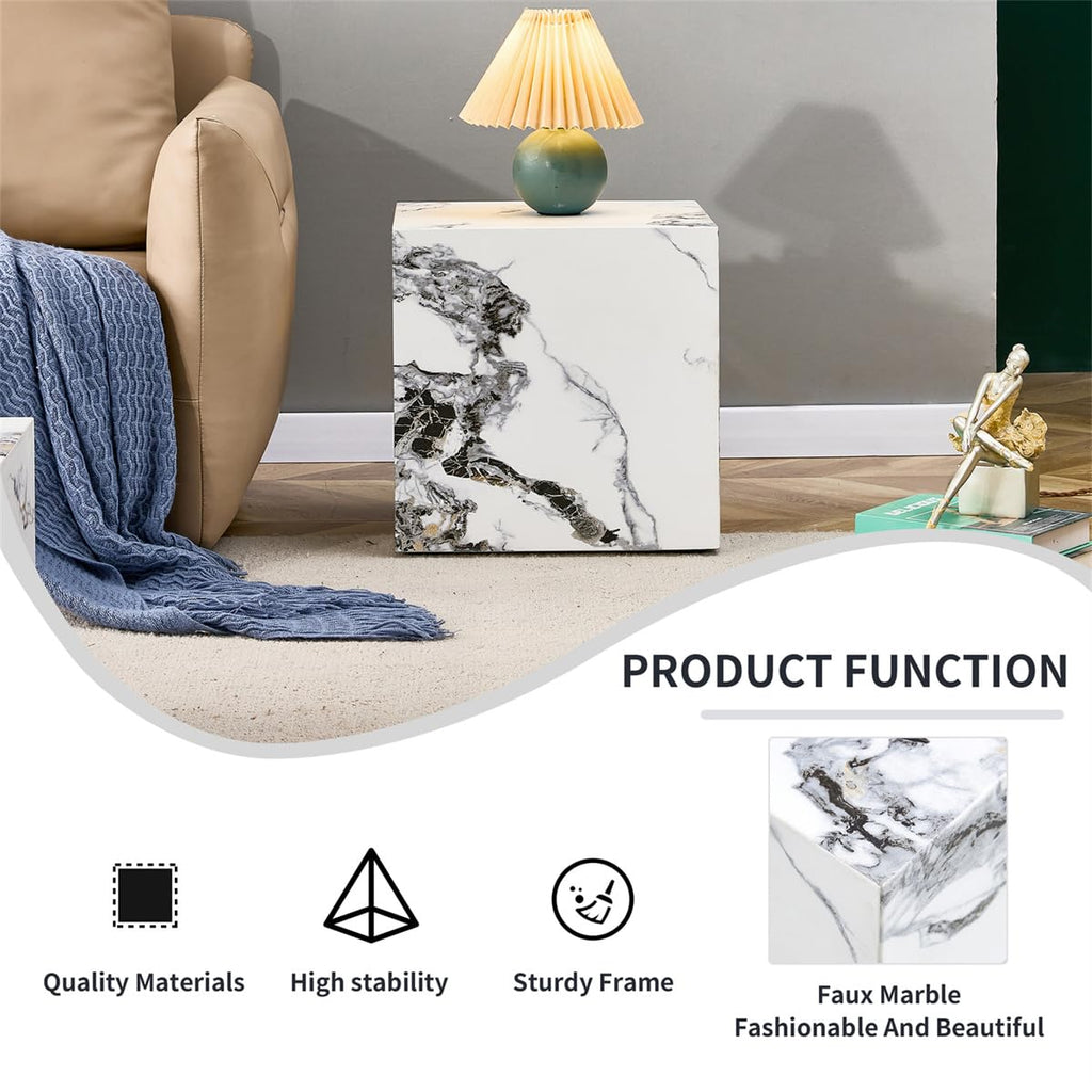 Round Coffee Table, 23.6" Modern Grey Faux Marble Drum Coffee Table, Round Accent Center Table for Living Room Apartment Small Spaces, No Assembly Required