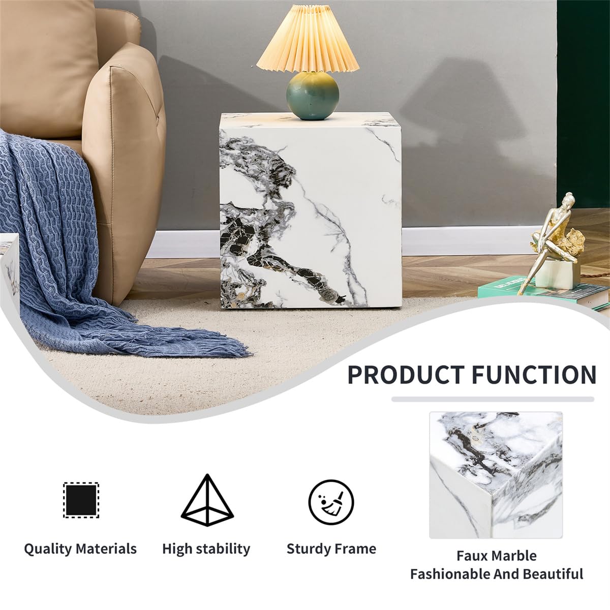Round Coffee Table, 23.6" Modern Grey Faux Marble Drum Coffee Table, Round Accent Center Table for Living Room Apartment Small Spaces, No Assembly Required