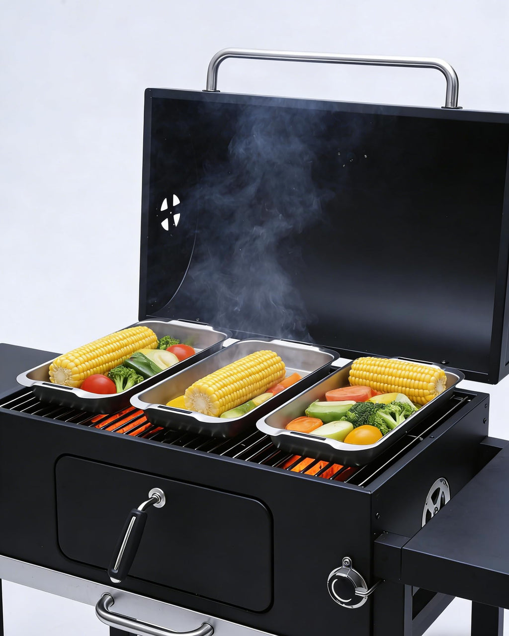 VIKEYHOME Grill Carry System, 6-Piece Stainless Steel Large Food Prep Tray, 16.5" x 11" Pan, Outdoor Grill with Cooling Rack for Vegetables, Fish, Meat, Great Grilling Gifts for Men