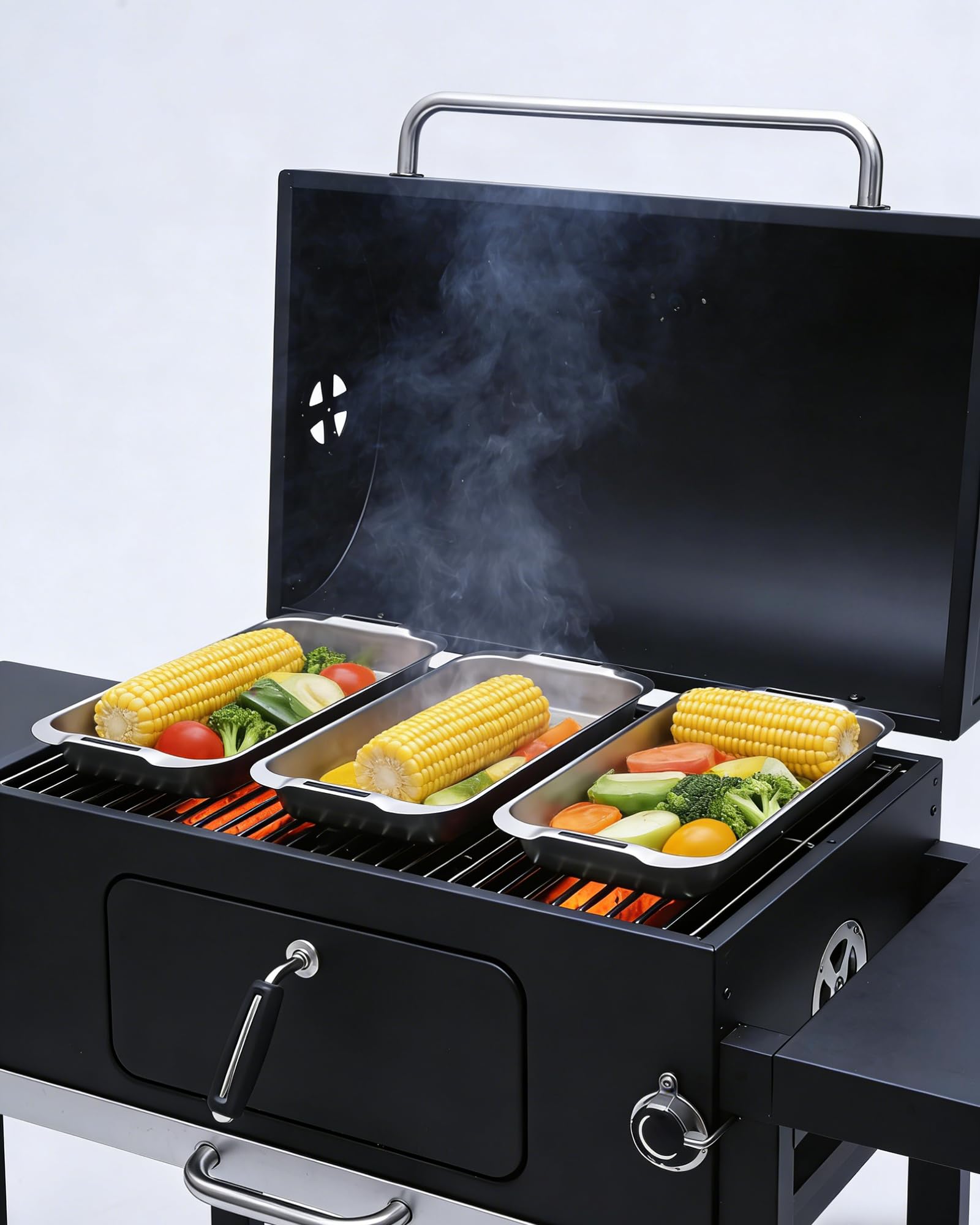 VIKEYHOME Grill Carry System, 6-Piece Stainless Steel Large Food Prep Tray, 16.5" x 11" Pan, Outdoor Grill with Cooling Rack for Vegetables, Fish, Meat, Great Grilling Gifts for Men