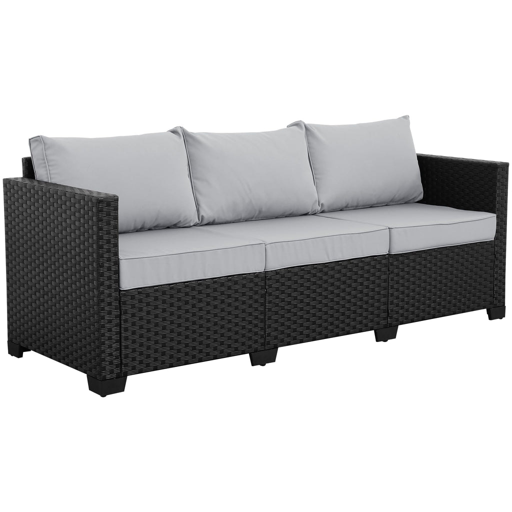 Rattaner Outdoor Furniture Outdoor Couch Patio Furniture 3-seat Sofa Deep Seat High Backrest with Waterproof Cover and Anti-Slip Cushions, Light Grey