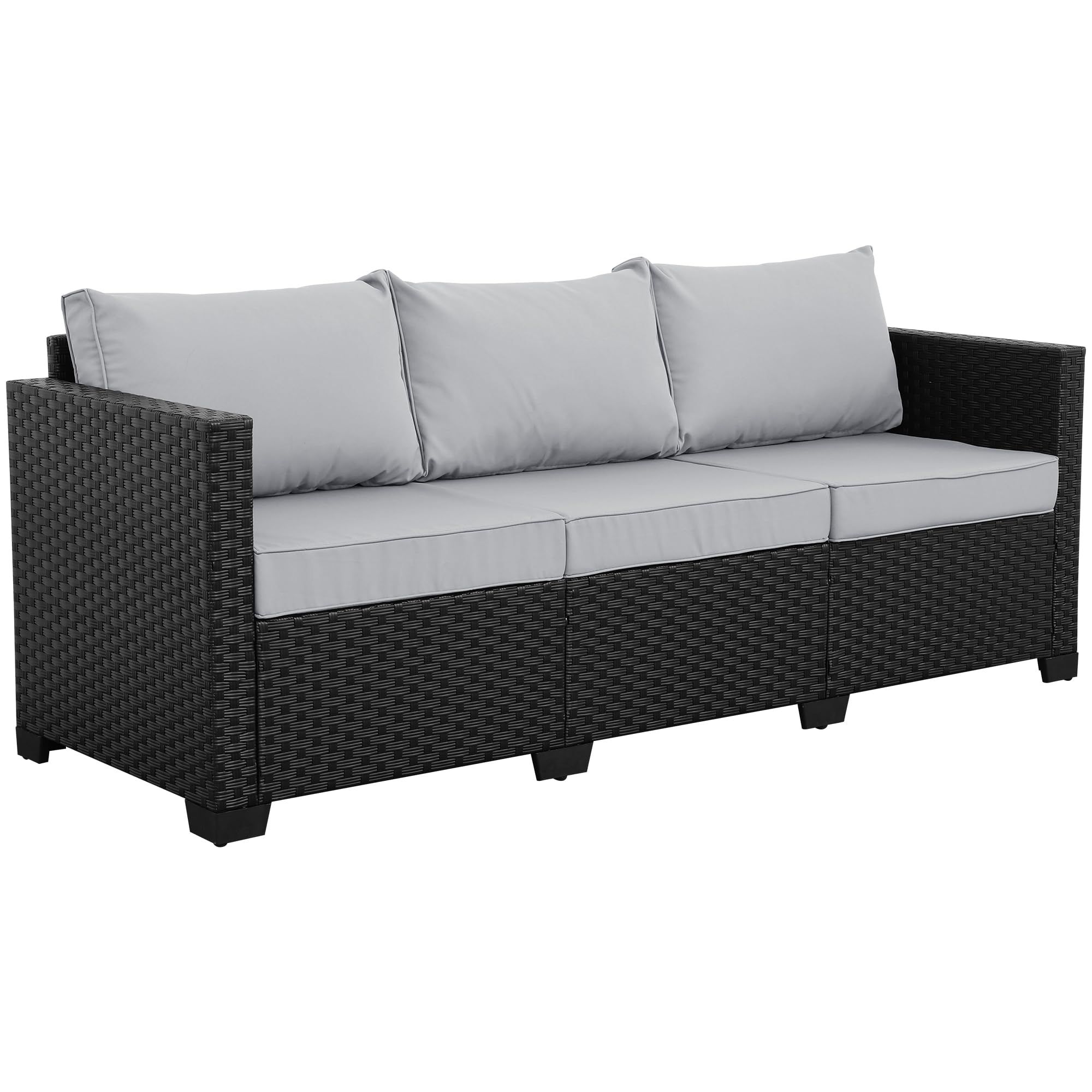 Rattaner Outdoor Furniture Outdoor Couch Patio Furniture 3-seat Sofa Deep Seat High Backrest with Waterproof Cover and Anti-Slip Cushions, Light Grey