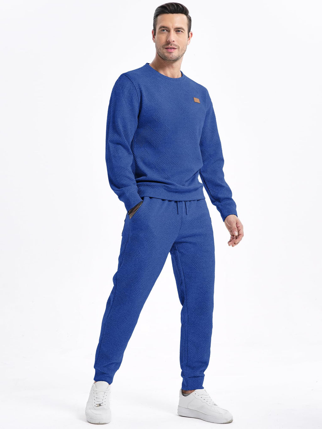 JMIERR Men's 2 Piece Outfits Knit Jacquard Pullover Sweatshirt Tracksuit & Joggers Sweatpants Sweatsuit Sets with Pockets