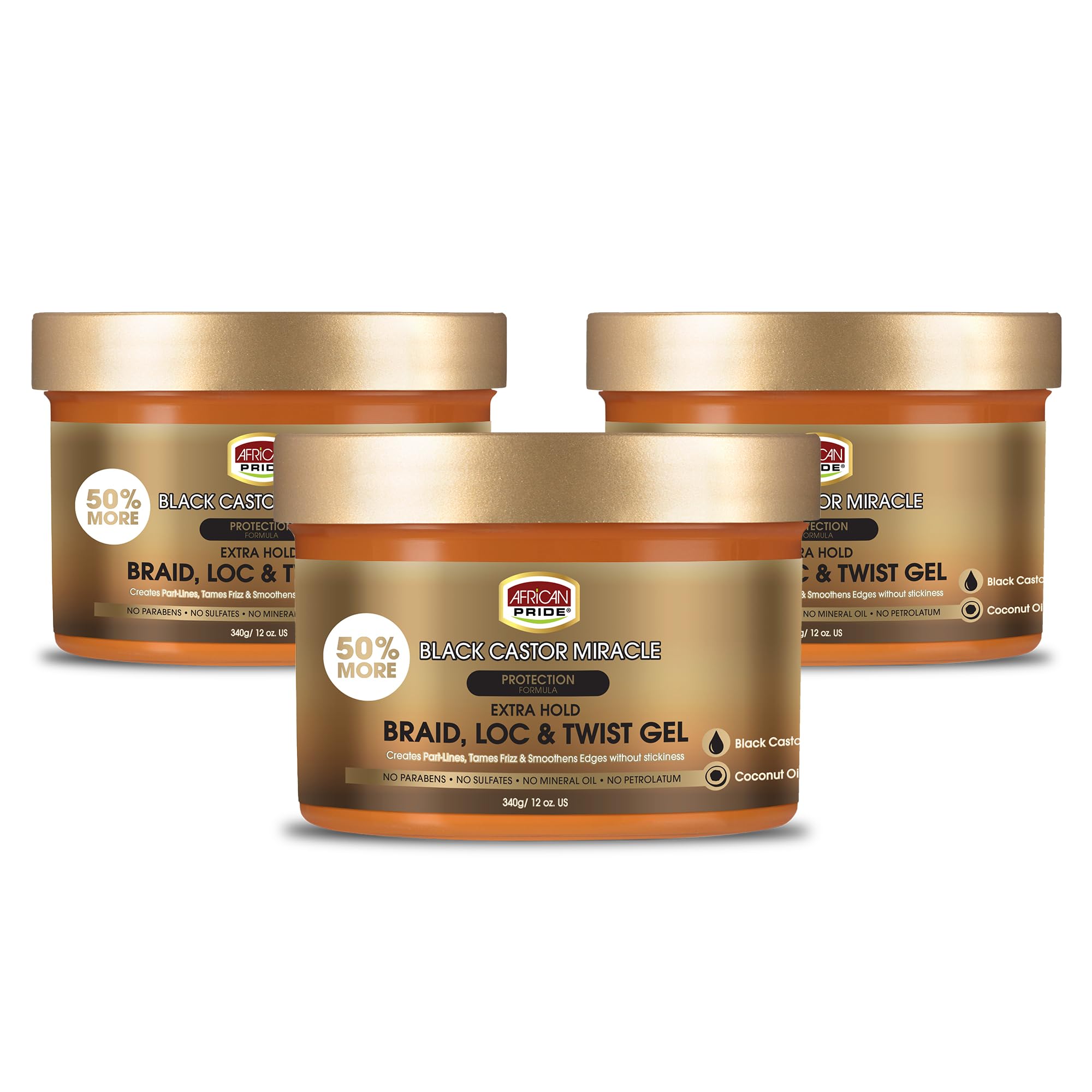African Pride Black Castor Miracle Extra Hold Braid, Loc, Twist Gel - Extreme Hold Braiding Hair Gel, Edge Control & Tames Frizz, No Flake | Natural Ingredients, Coconut Oil | 8oz
