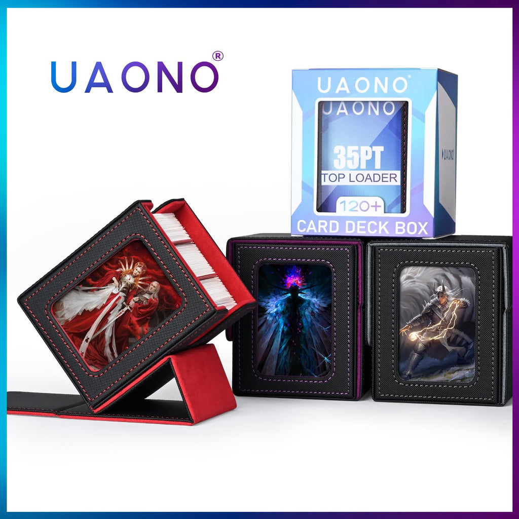 UAONO 4 Pack MTG Commander Deck Box, Independent Commander Display, Fits 400 Double-Sleeved Cards, Magnetic Deck Case for Magic the Gathering TCG, 8 Dividers & 4 Top Loaders (4 Color)