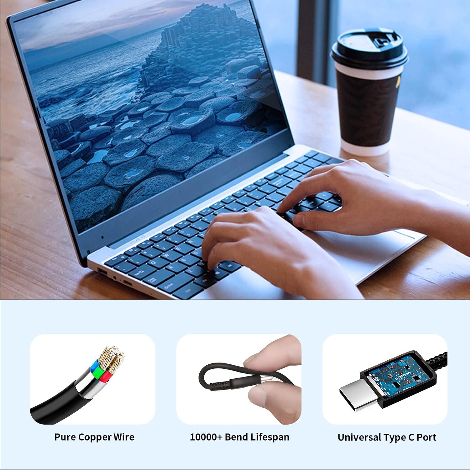 45W USB-C Charger Compatible with HP Chromebook and More Laptop | Compatible with Dell/Lenovo/Acer/Asus/Samsung, for Chromebook Charger USB-C, Fast Charging Type-C, Ideal for School & Office