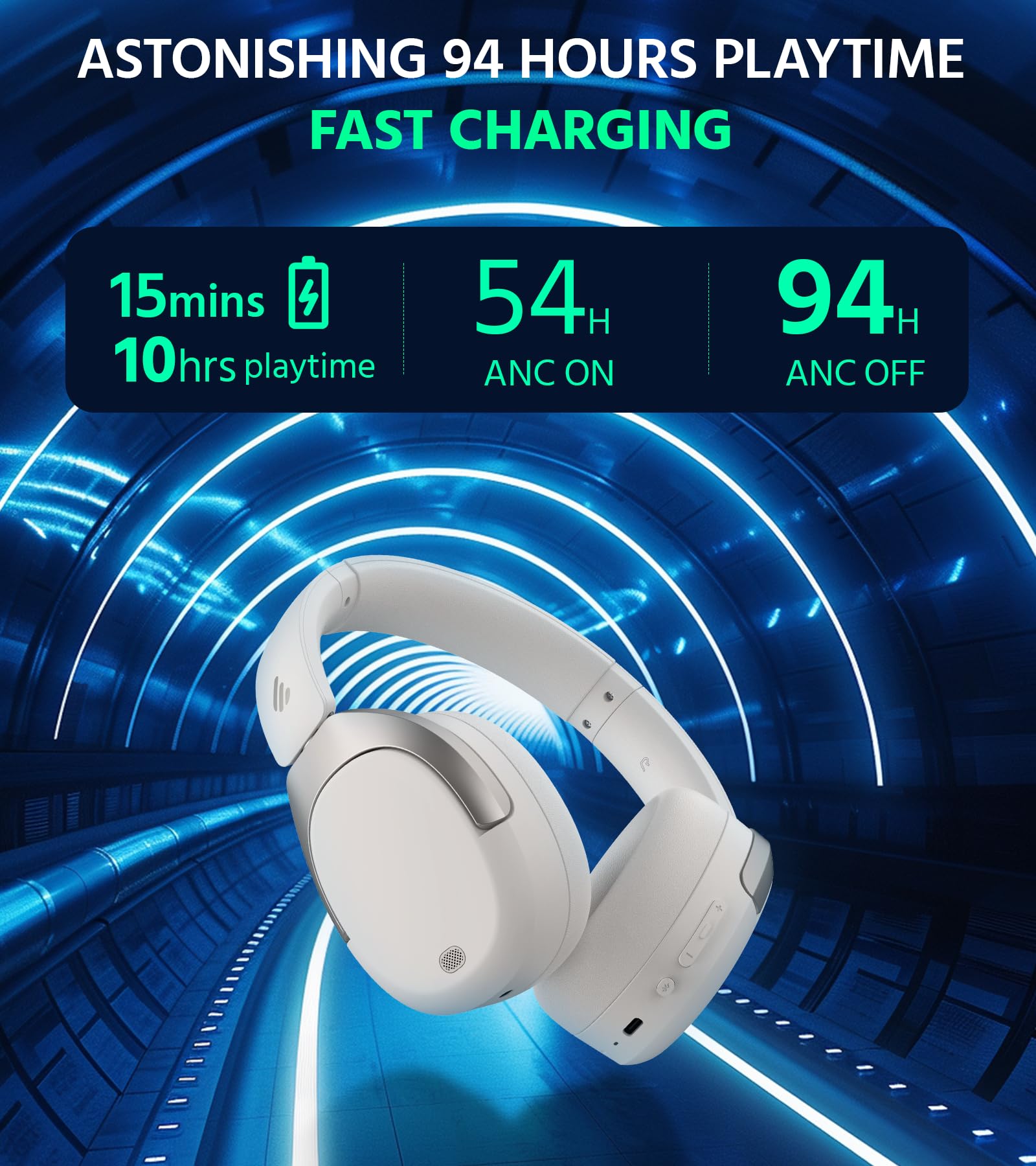 Edifier W830NB Wireless Over Ear Headphones with -45dB Active Noise Cancelling, 94H Playtime, LDAC Hi-Res Sound, Spatial Audio, Fast Charging, Multipoint Connection, Bluetooth V5.4 - Black