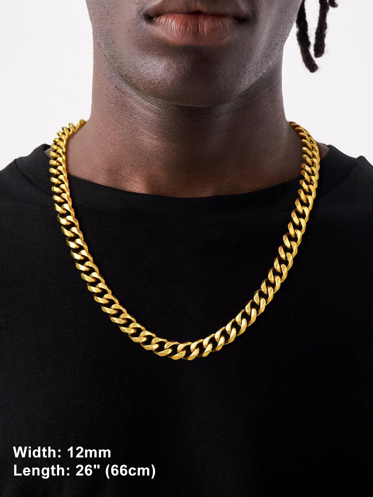 Suplight Cuban Link Chain for Men Women, 18K Gold Plated/Stainless Steel Black Miami Curb Cuban Chain Necklace, 3/6/9/12 mm 14-30 Inch Hip Hop Mens Jewelry, Send Gift Box