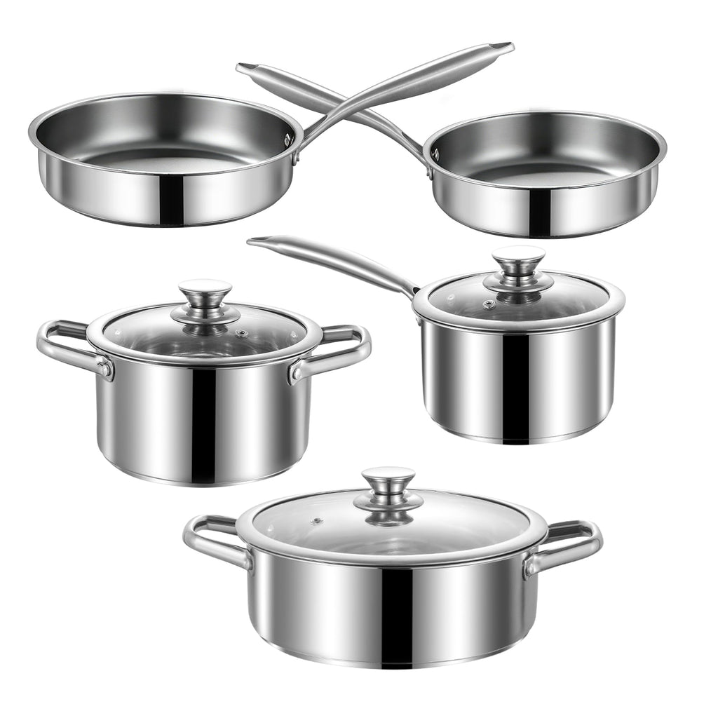 Stainless Steel pots and pans set, 6 Piece Nonstick Induction Kitchen Cookware Set, Works with Induction/Electric and Gas Cooktops, Nonstick, Oven Safe, Camping Cookware