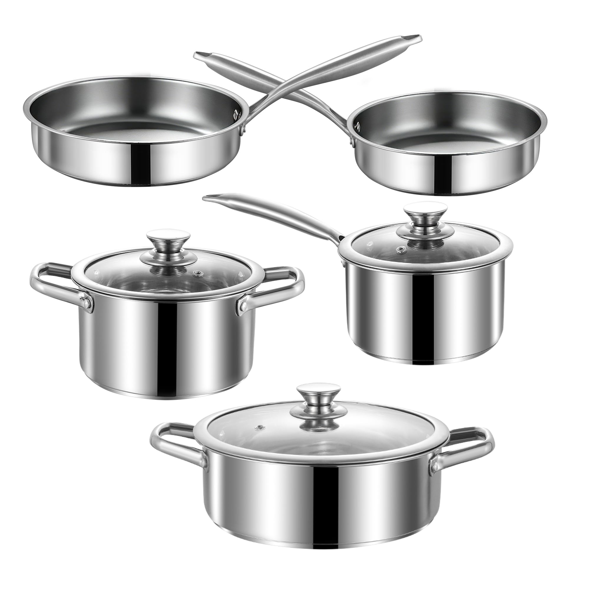 Stainless Steel pots and pans set, 6 Piece Nonstick Induction Kitchen Cookware Set, Works with Induction/Electric and Gas Cooktops, Nonstick, Oven Safe, Camping Cookware