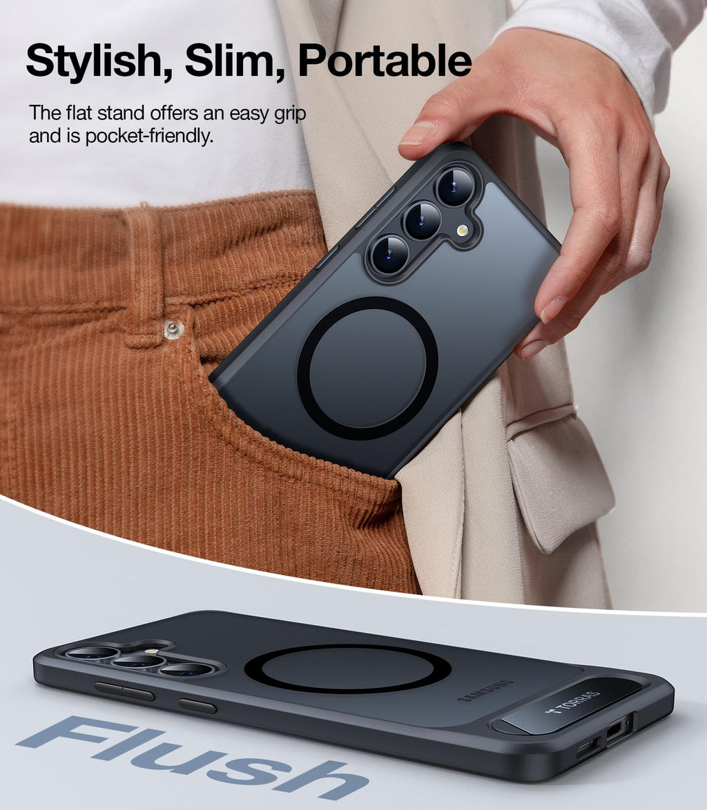 TORRAS Strong Magnetic & Seamless Stand for Samsung Galaxy S24 Ultra Case, Fit for MagSafe, Mil-Grade Drop Protection, Kickstand for Samsung Galaxy S24 Ultra Case, Translucent Back/Black Edge