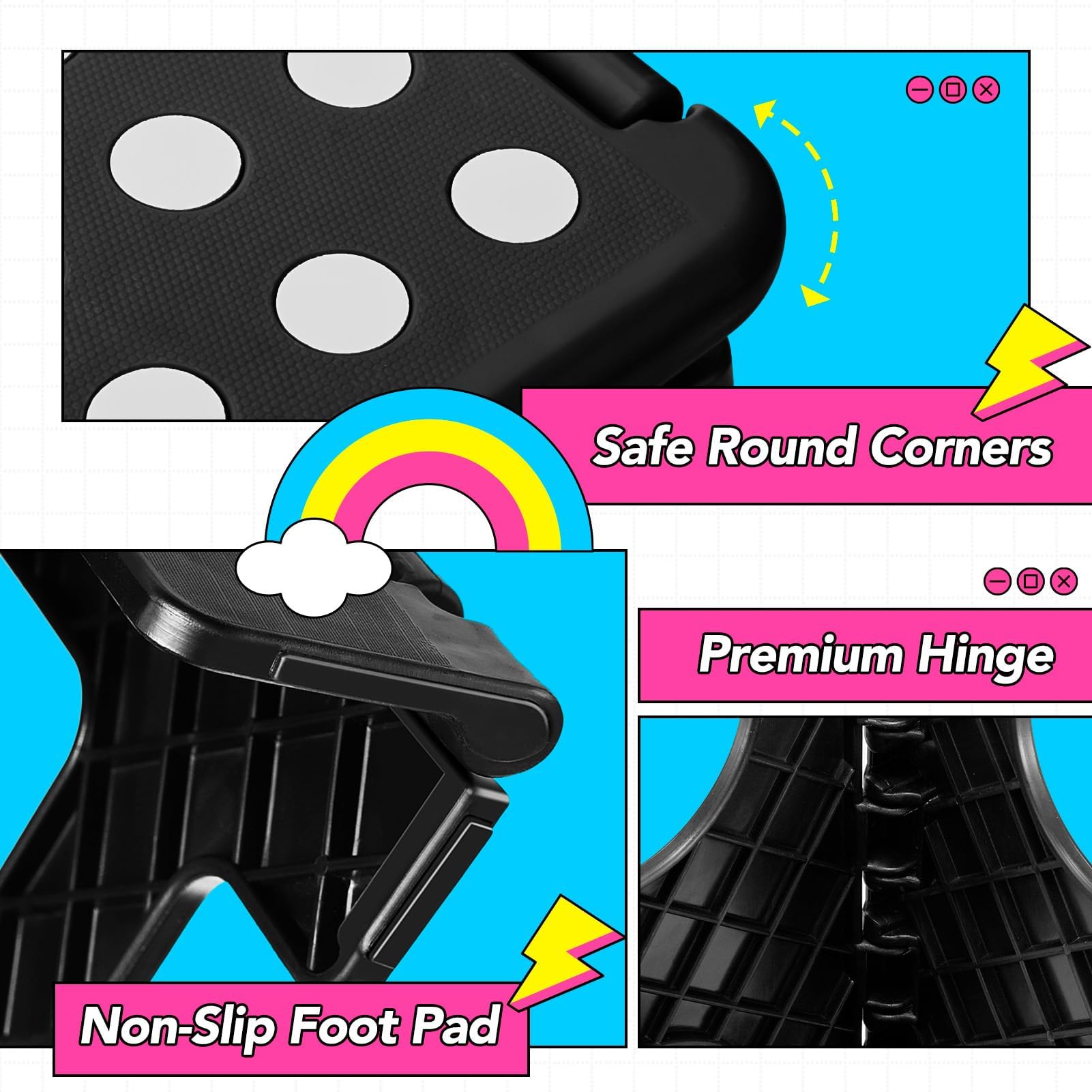 Delxo 11 inch 2 Pack Folding Step Stool, Non-Slip Foldable Stools Up to 300 LBS, Step Stool with Handle, Lightweight Collapsible stools for Kitchen, Bathroom, Bedroom, Garden (Black)