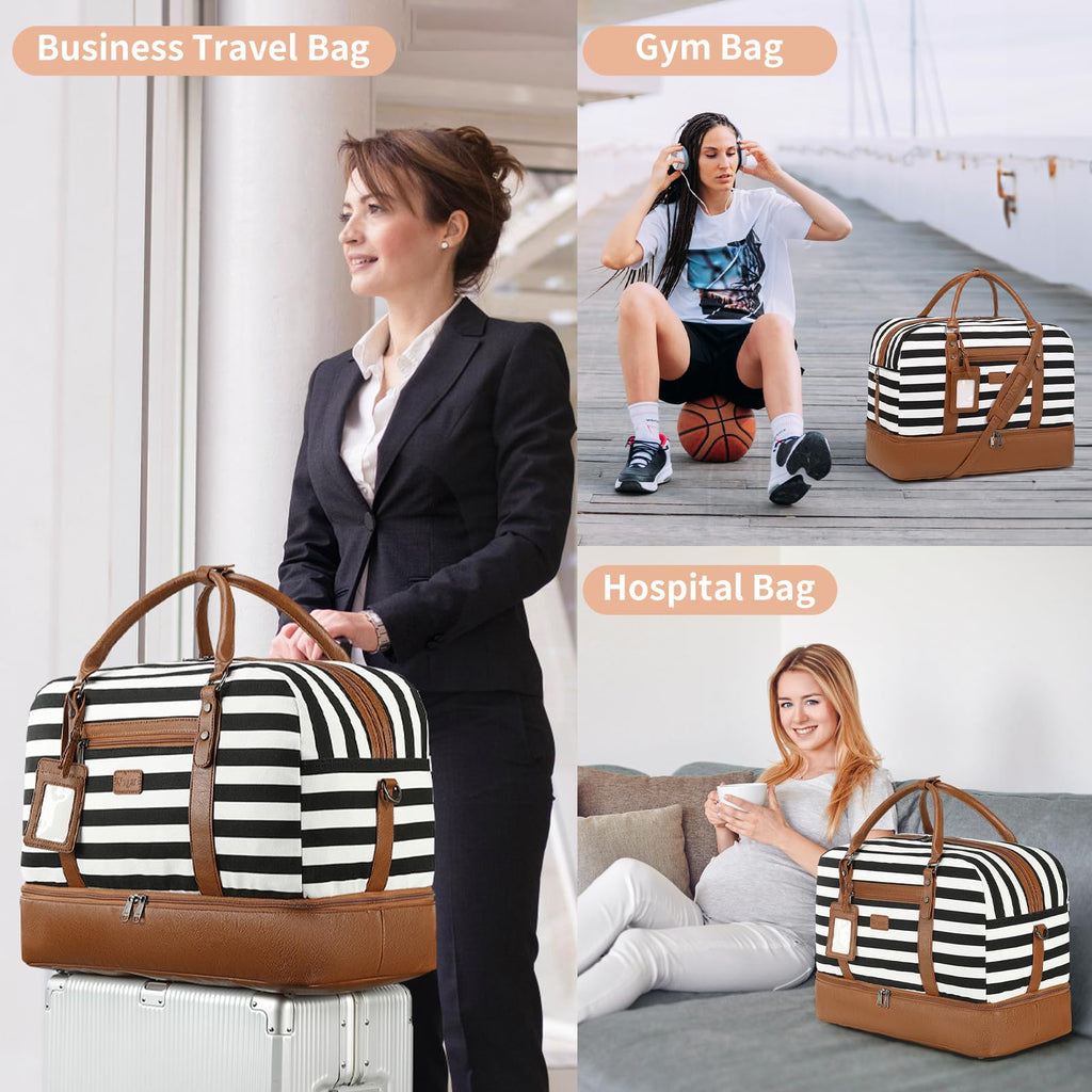 Wogarl 4PCS Weekender Bags for Women Large Overnight Weekend Travel Duffel Carry on Shoulder with Shoe Compartment Canvas Toiletry Bag for Travel Business Gym