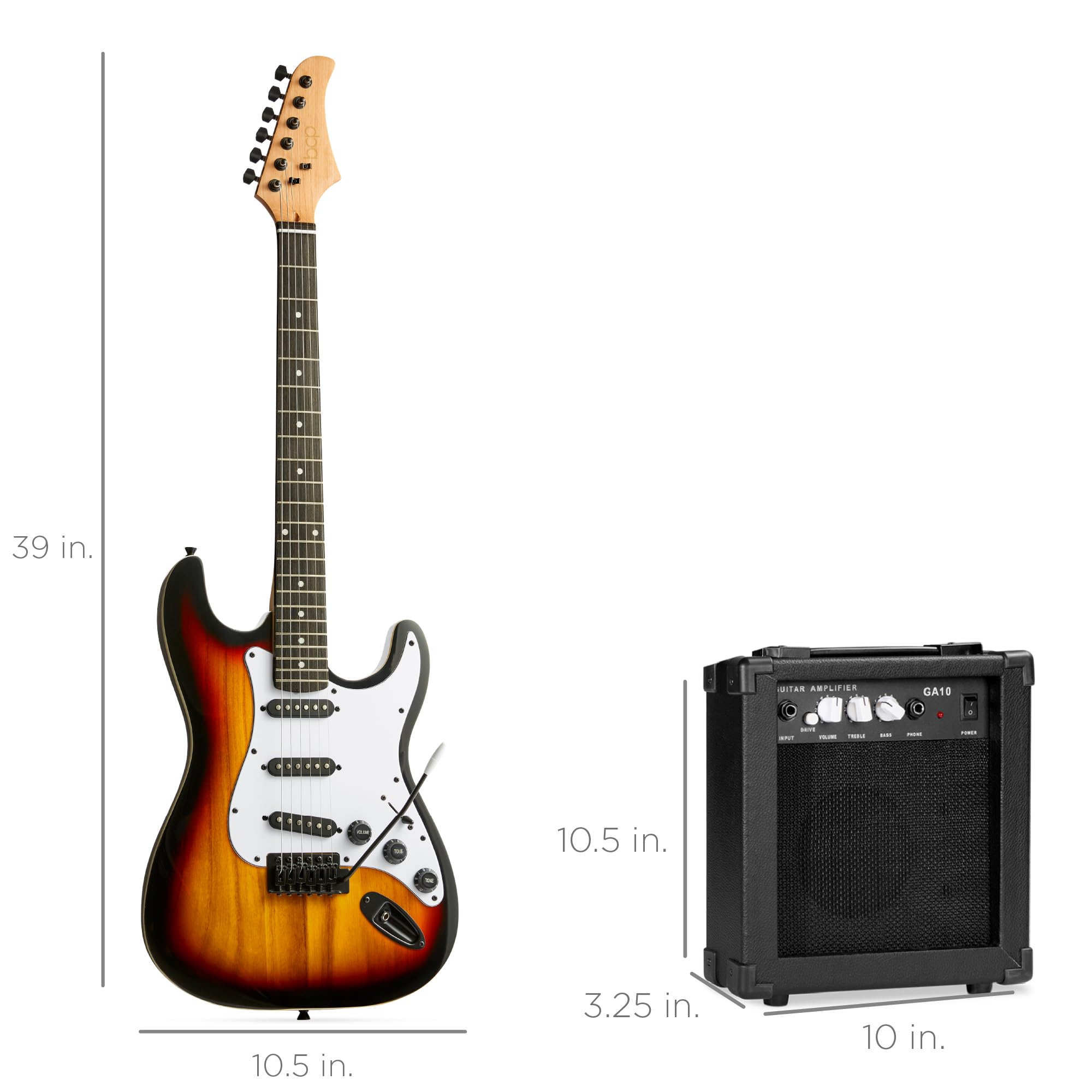 Best Choice Products 39in Full Size Beginner Electric Guitar Starter Kit w/Case, Strap, 10W Amp, Strings, Pick, Tremolo Bar - 3 Color Sunburst