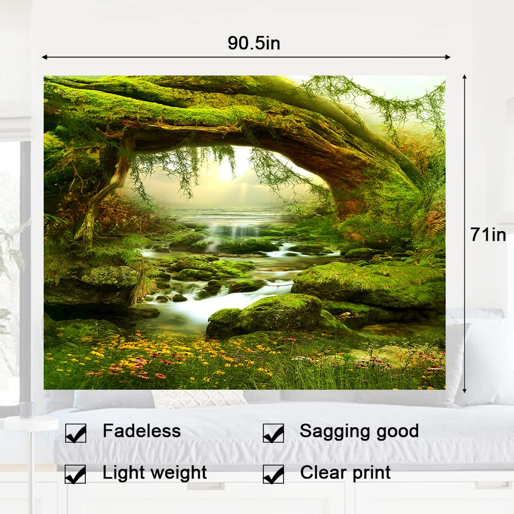 Llamazing Forest Landscape Home Decor - Living Room & Bedroom Magic Tapestry (Sunlight&Creek, 60''L51''W)