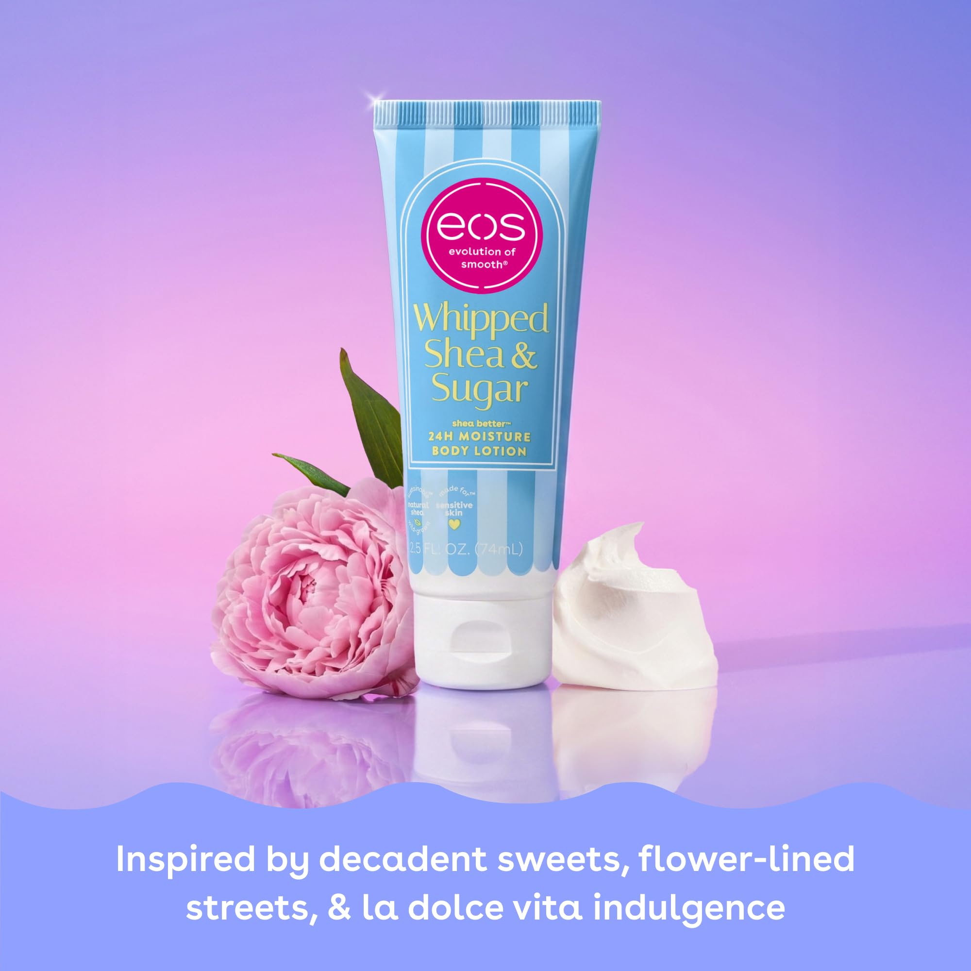 eos 24H Moisture Travel Body Lotion- Fresh & Cozy, Travel Size Essential, Toiletries, Mini Body Lotion, 2.5 fl oz