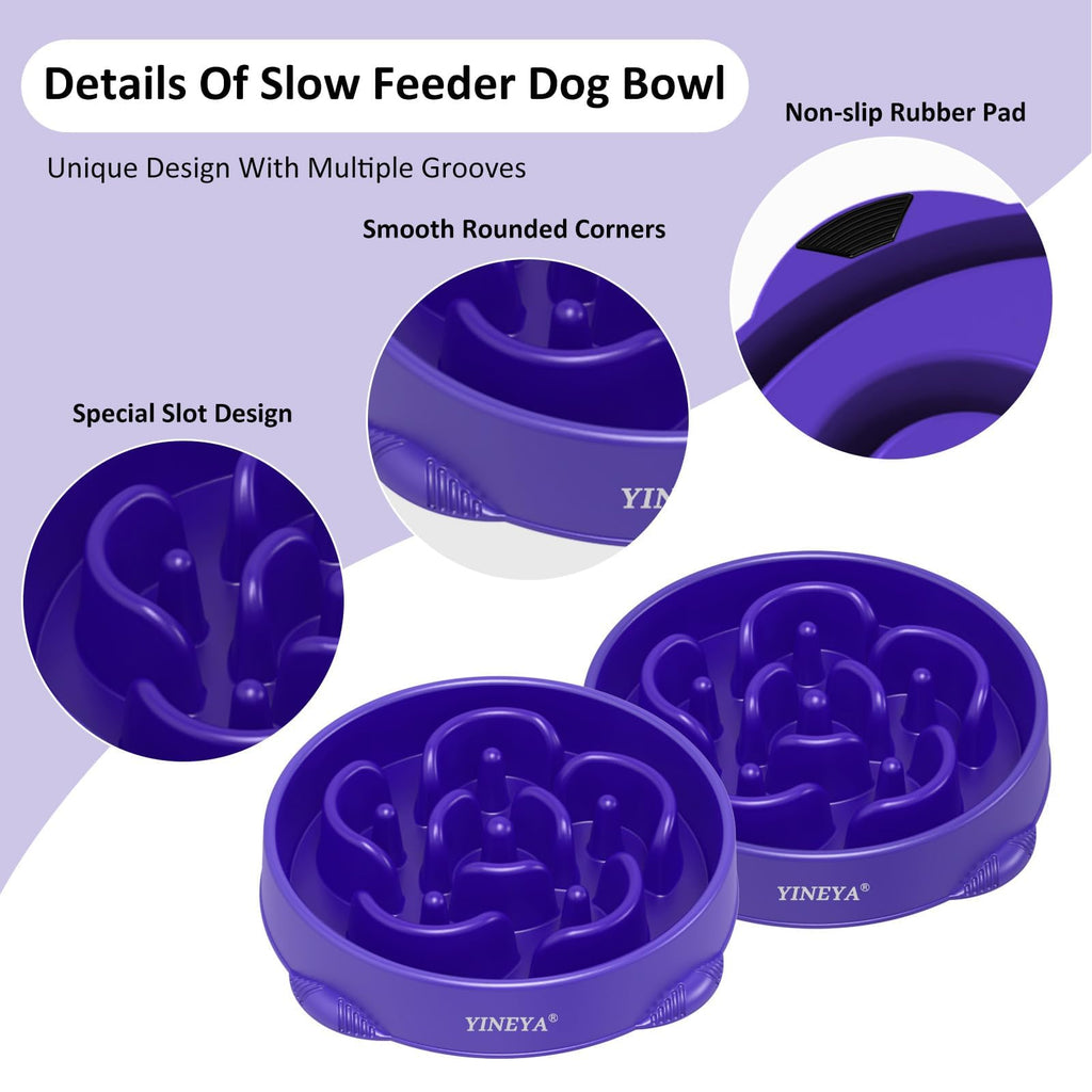 YINEYA 2PCS Anti-Choking Slow Feeder Dog Bowls Small Size Dog, Slow Feeder Cat Bowl, Supplies and Puzzle for Pet