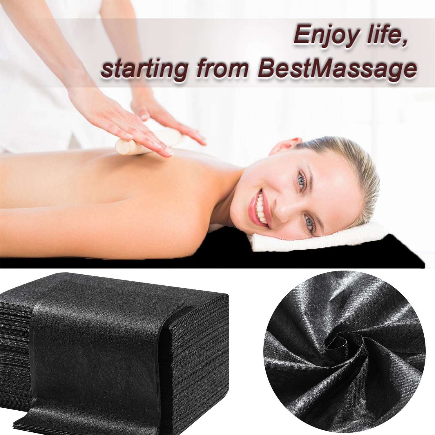 Disposable Bed Sheets 100 Pcs 31" x 71" Massage Table Sheets Non Woven Fabric SPA Bed Cover Breathable for Massage Beauty Tattoos（Black）