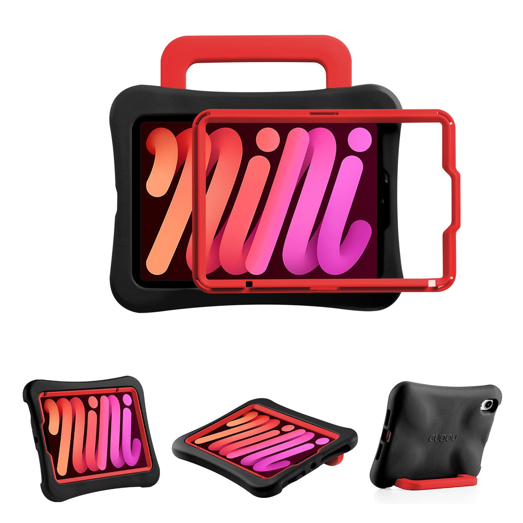 Kids Case for iPad mini 7 (A17 Pro) 2024 /iPad Mini6 2021, Light Weight Heavy Duty/Shockproof/Drop Proof with Handle/Kickstand, Child Friendly Cover for iPad mini 7th/6th Gen 8.3inch (red)