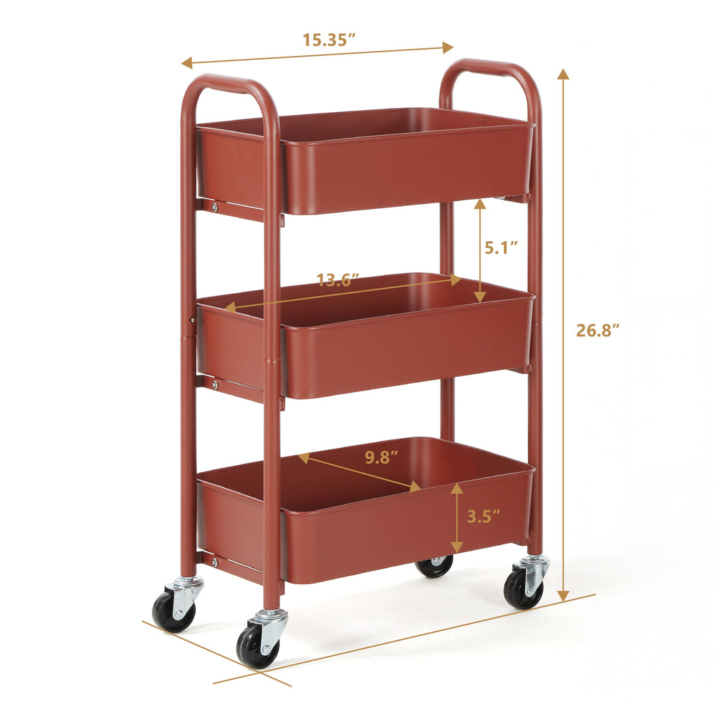 SunnyPoint 3-Tier Delicate Compact Rolling Metal Storage Organizer - Mobile Utility Cart Kitchen/Under Desk Cart with Caster Wheels - Army (15.35" X 10.24" X 26.8"H)