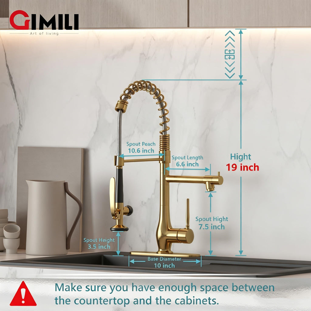 GIMILI Black and Gold Kitchen Faucet with Pull Down Sprayer Single Handle High Pressure Kitchen Sink Faucet Commercial Double-Headed Stainless Steel Kitchen Faucets