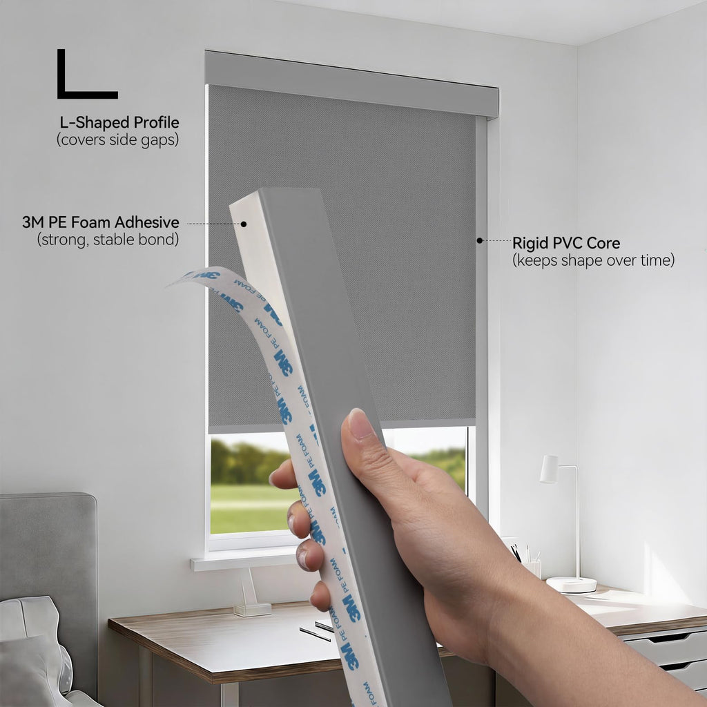 ZSTARR PVC Light Blockers Blackout Light Blockers Side Tracks for Window Shades Blinds Side Tracks for Blackout Shades Easy to Install Light Blocking Strips for Bedroom (Black, 58",2Pcs)