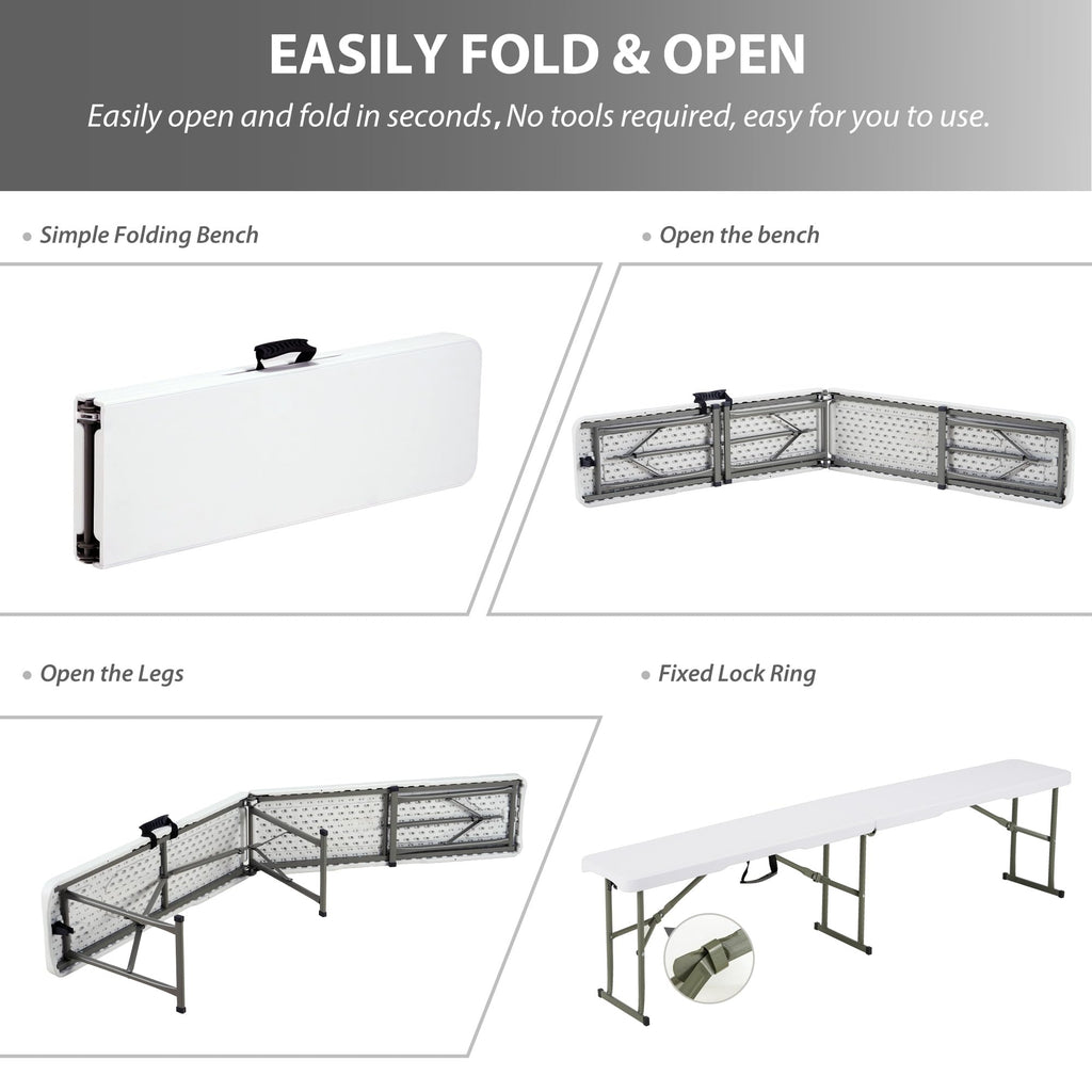 6ft Plastic Folding Bench with Carrying Handle & Lock, Portable Outdoor Bench in Garden Picnic Camping Dining Party Seat, Waterproof Bench for Soccer Activities, Firm and Durable (2Pack C)